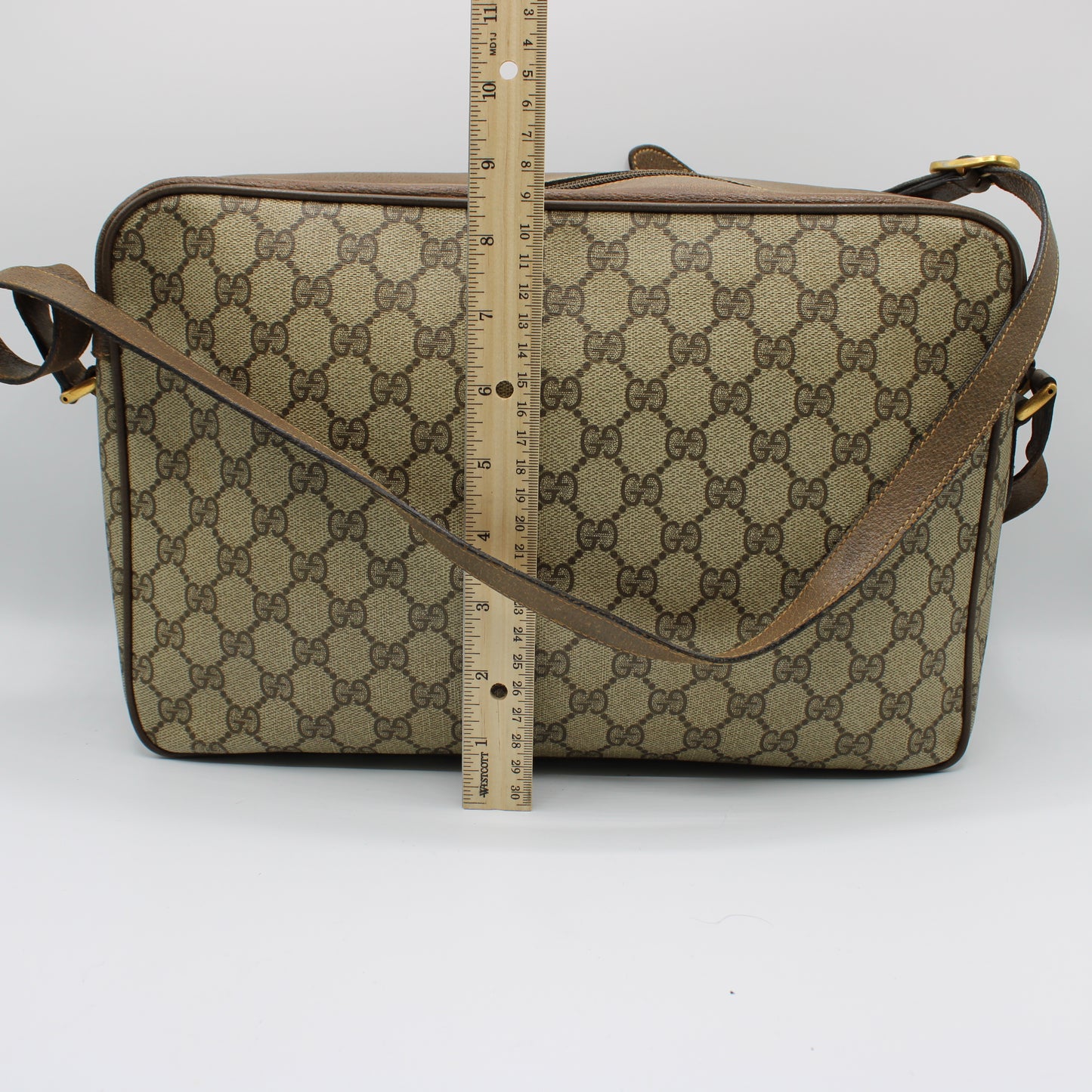 Gucci Brown GG Supreme Canvas and Leather Flap Over Crossbody Bag