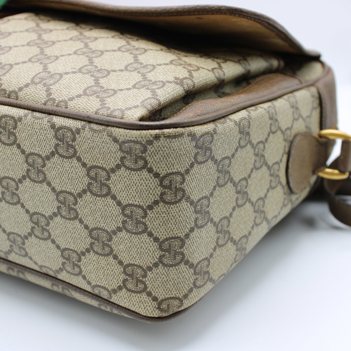 Gucci Brown GG Supreme Canvas and Leather Flap Over Crossbody Bag