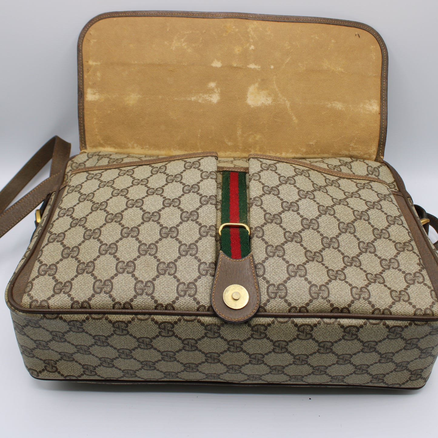 Gucci Brown GG Supreme Canvas and Leather Flap Over Crossbody Bag