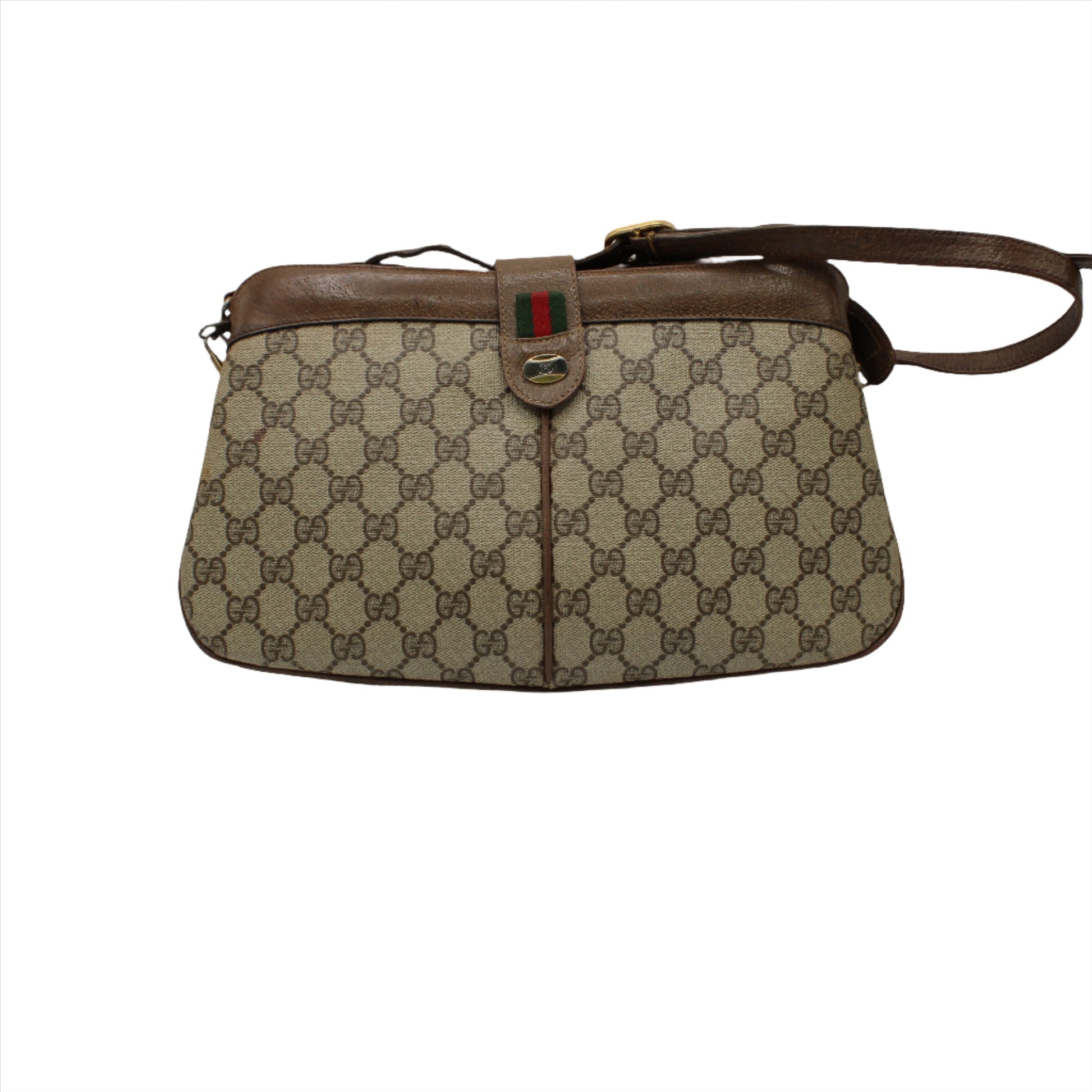 Gucci Brown Ophidia GG Supreme Monogram Leather Trim Crossbody Bag clutch