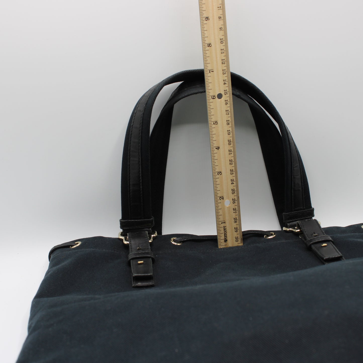 Yves Saint Laurent Black Canvas Leather Tote Bag Oversized Logo