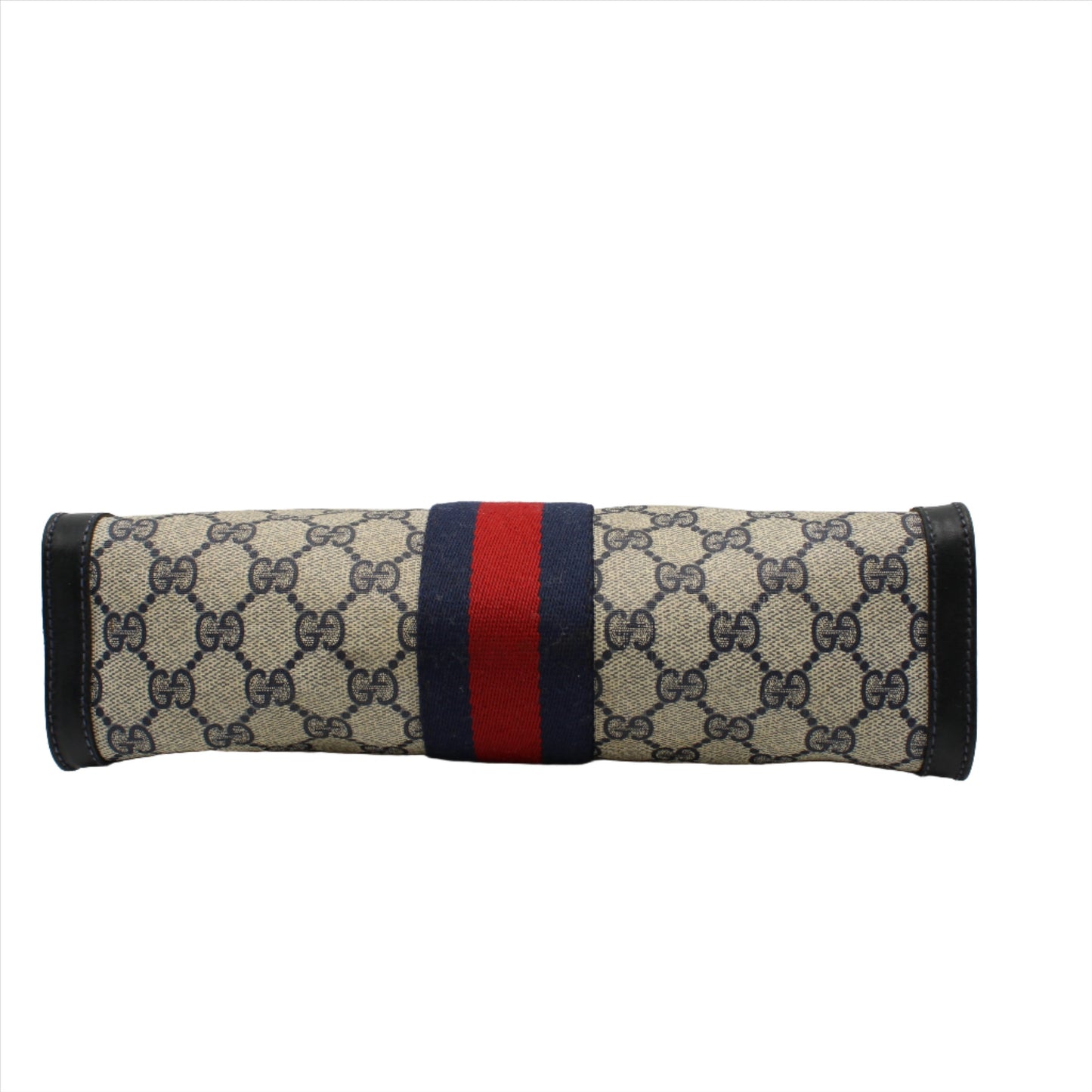 Gucci Beige Navy Supreme GG Canvas Leather Trim Clutch Bag