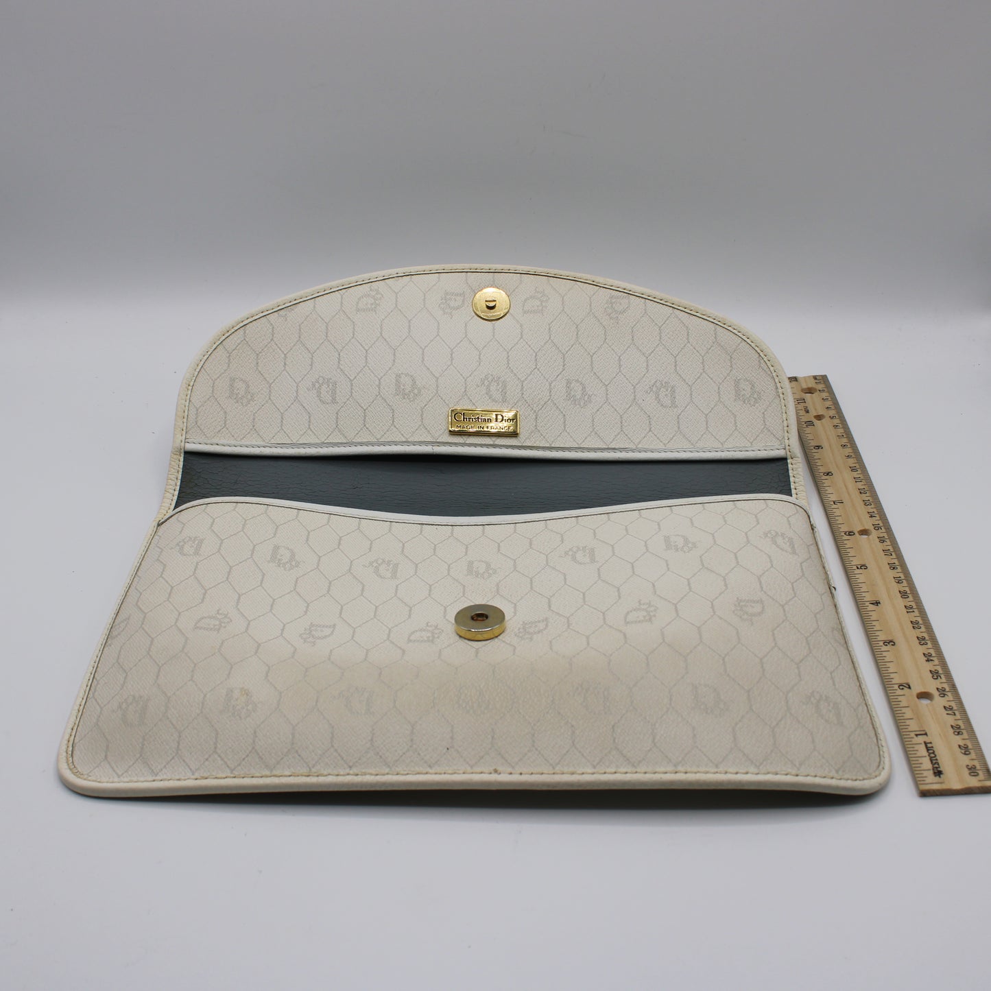 Christian Dior Off-White Honeycomb Pattern Fold-over Clutch Bag