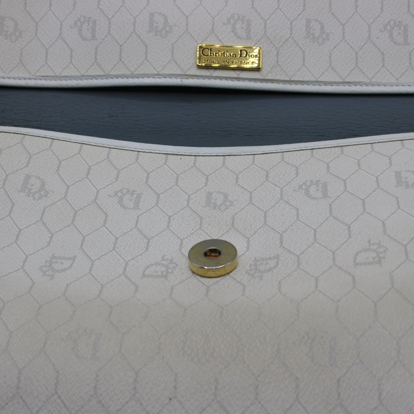 Christian Dior Off-White Honeycomb Pattern Fold-over Clutch Bag