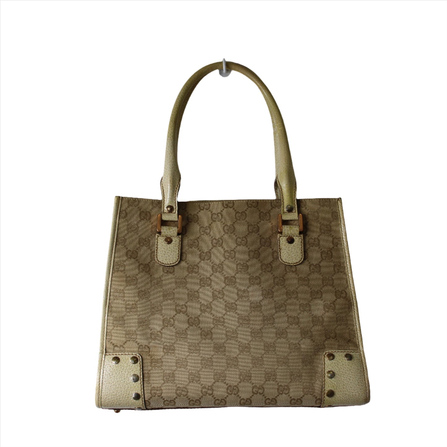 Gucci Beige Leather and Canvas Open Top Tote Bag