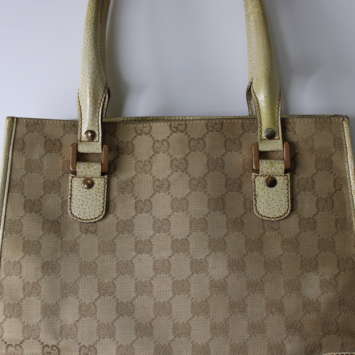 Gucci Beige Leather and Canvas Open Top Tote Bag