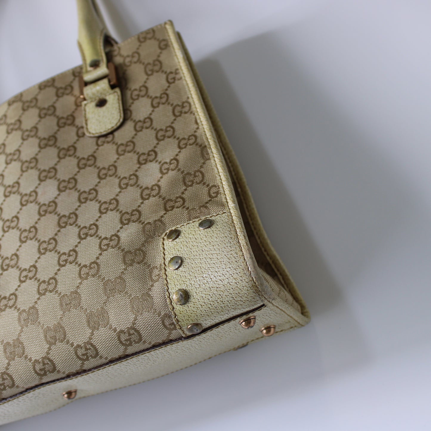 Gucci Beige Leather and Canvas Open Top Tote Bag