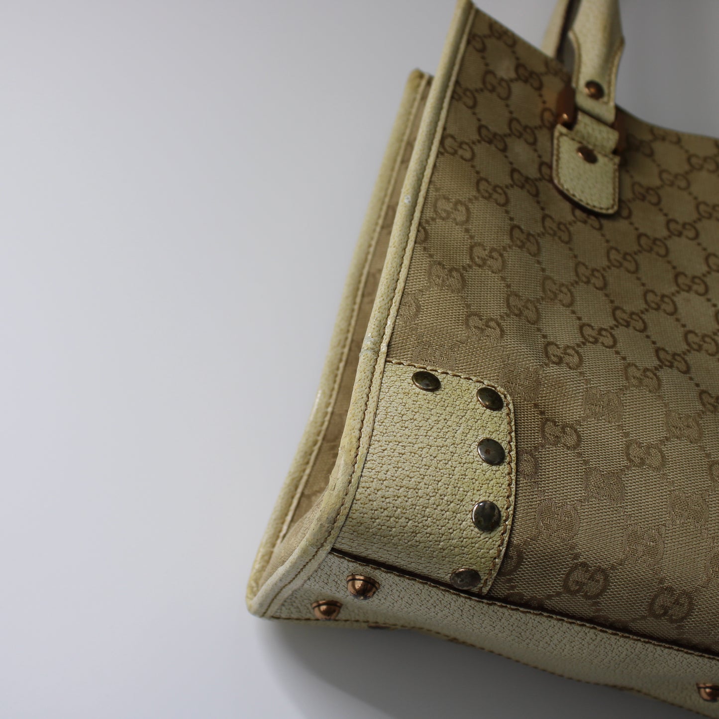 Gucci Beige Leather and Canvas Open Top Tote Bag