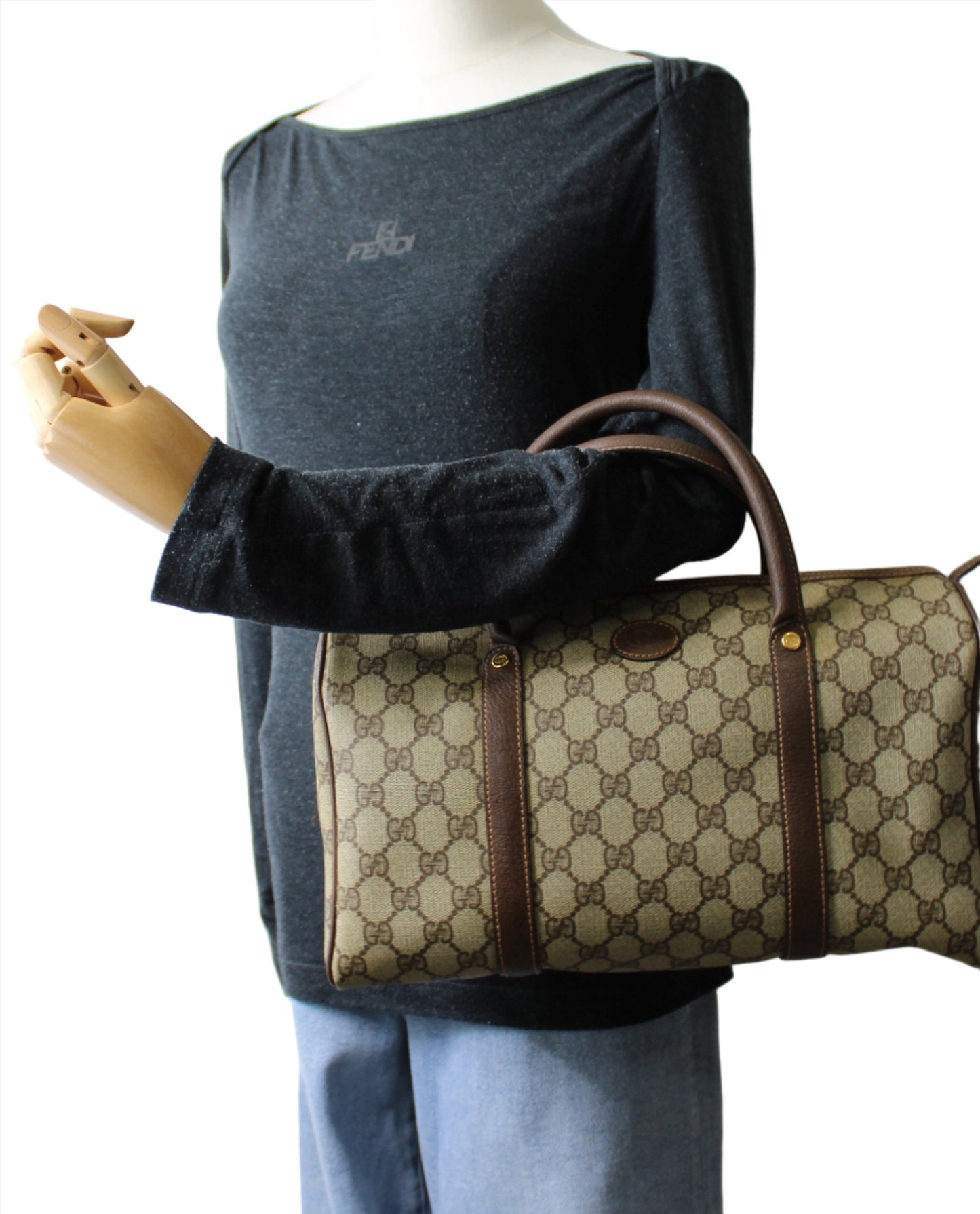 Gucci Ophidia GG Brown Canvas and Leather Boston Bag