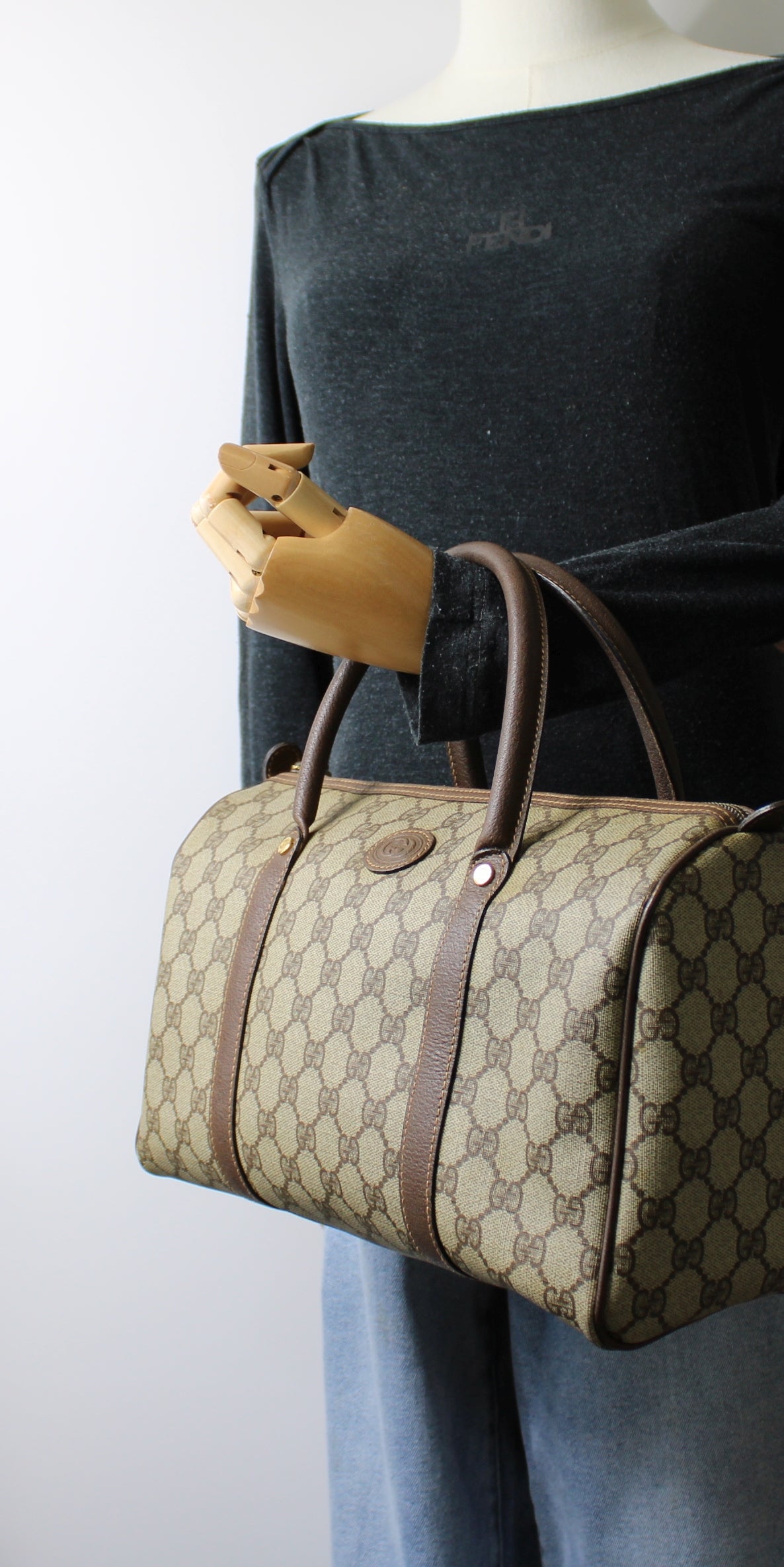 Gucci Ophidia GG Brown Canvas and Leather Boston Bag