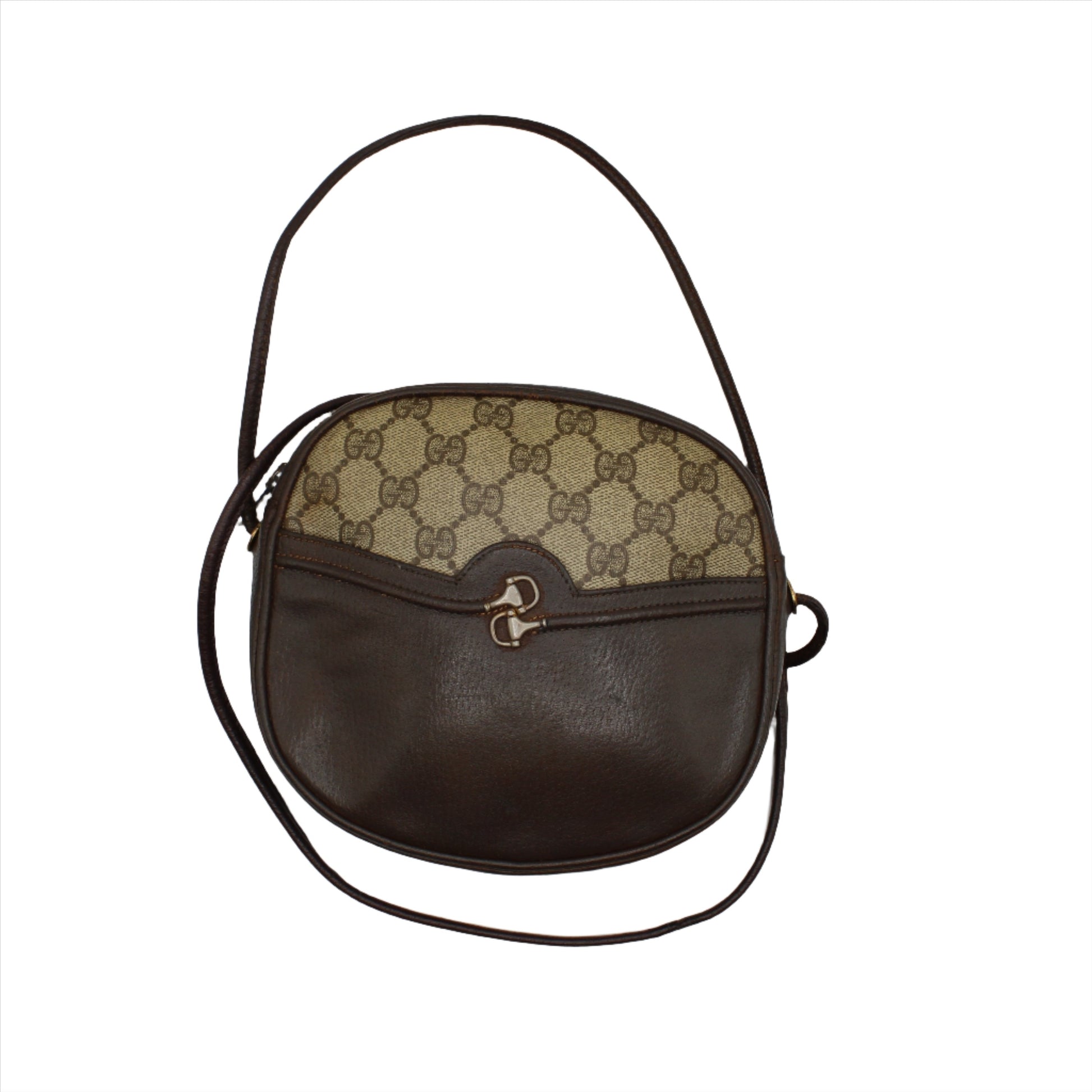 Gucci Horsebit 1955 Brown GG Monogram Canvas Crossbody Shoulder Bag front