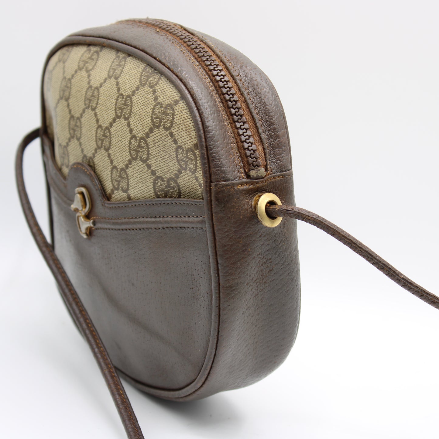 Gucci Horsebit 1955 Brown GG Monogram Canvas Crossbody Shoulder Bag