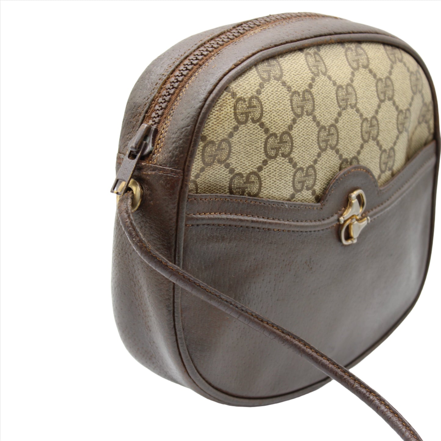 Gucci Horsebit 1955 Brown GG Monogram Canvas Crossbody Shoulder Bag