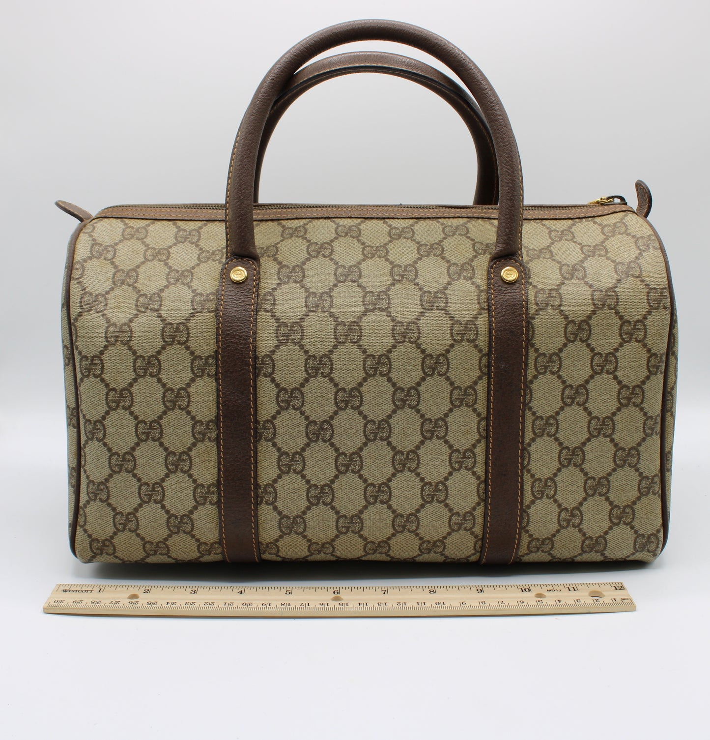 Gucci Ophidia GG Brown Canvas and Leather Boston Bag