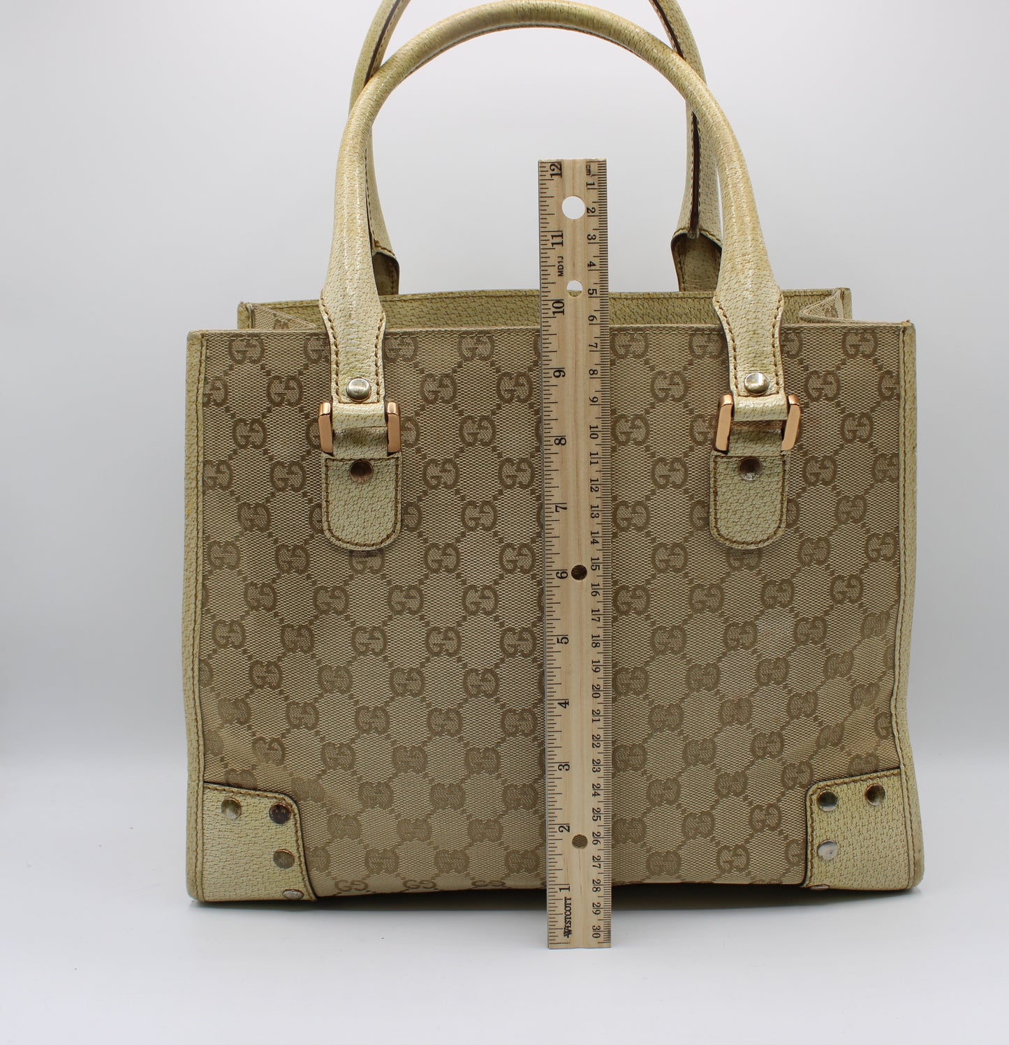 Gucci Beige Leather and Canvas Open Top Tote Bag