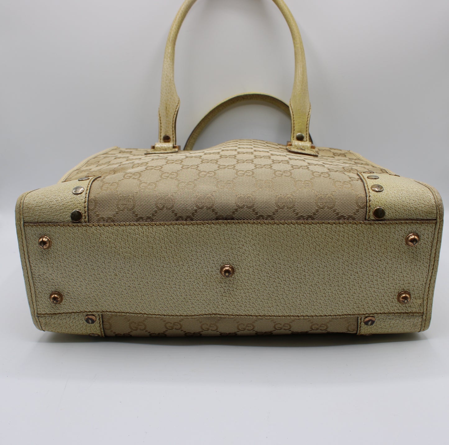 Gucci Beige Leather and Canvas Open Top Tote Bag