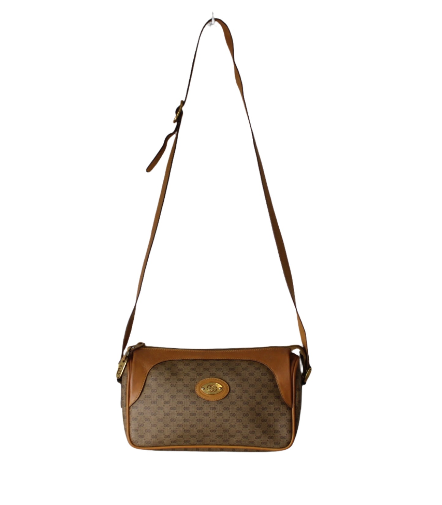 Gucci Brown GG Monogram Canvas Leather Crossbody Bag