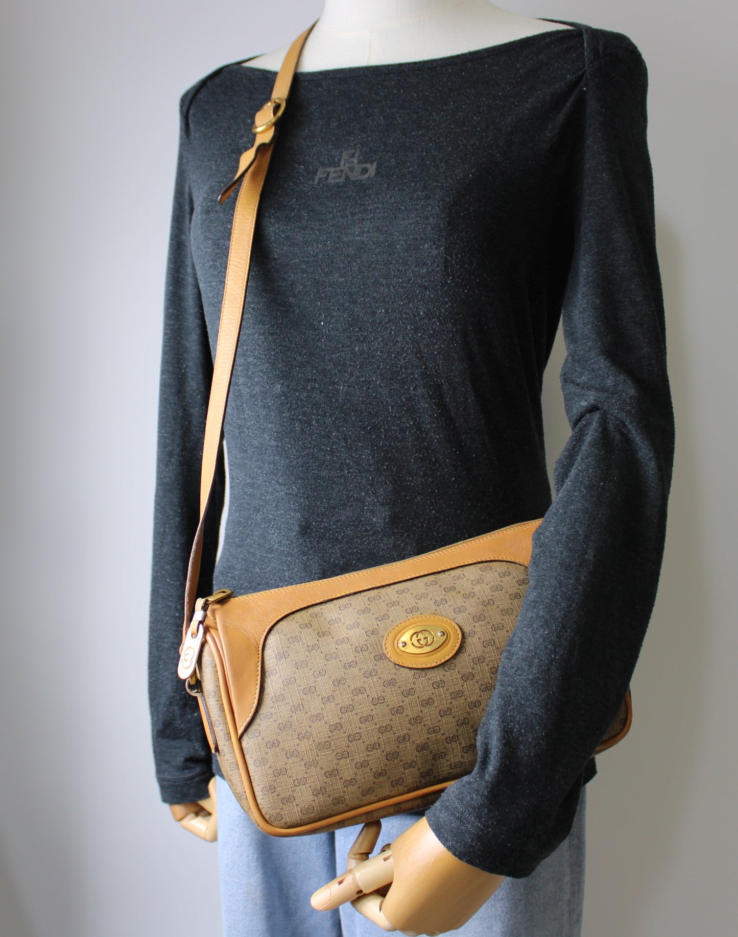 Gucci Brown GG Monogram Canvas Leather Crossbody Bag