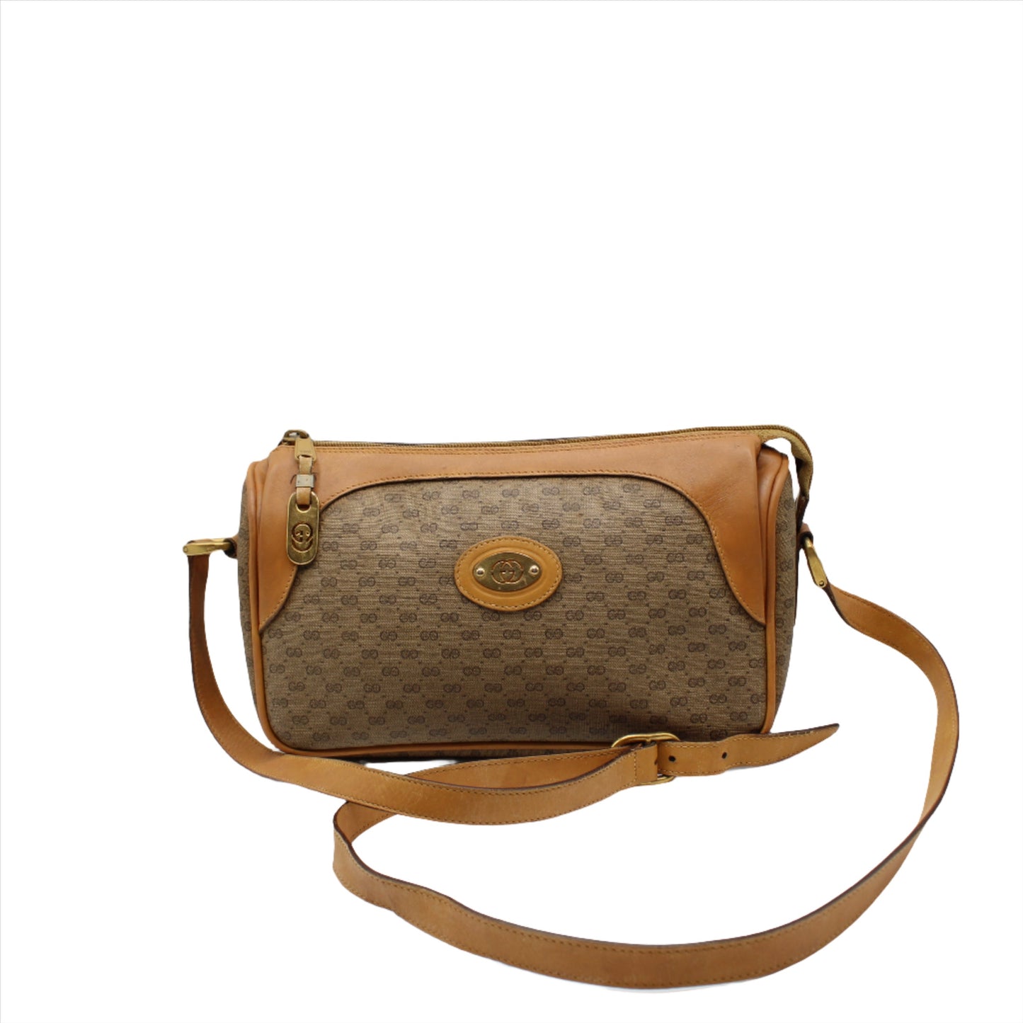 Gucci Brown GG Monogram Canvas Leather Crossbody Bag