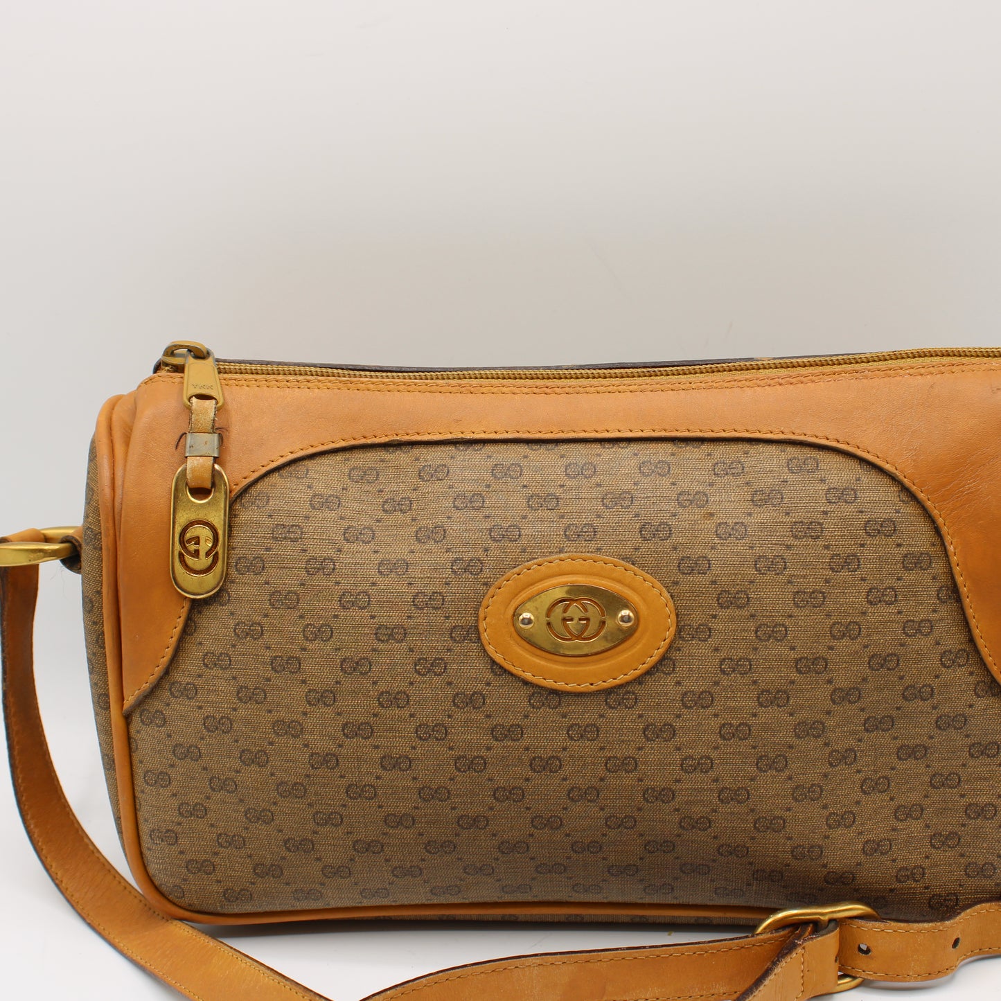 Gucci Brown GG Monogram Canvas Leather Crossbody Bag