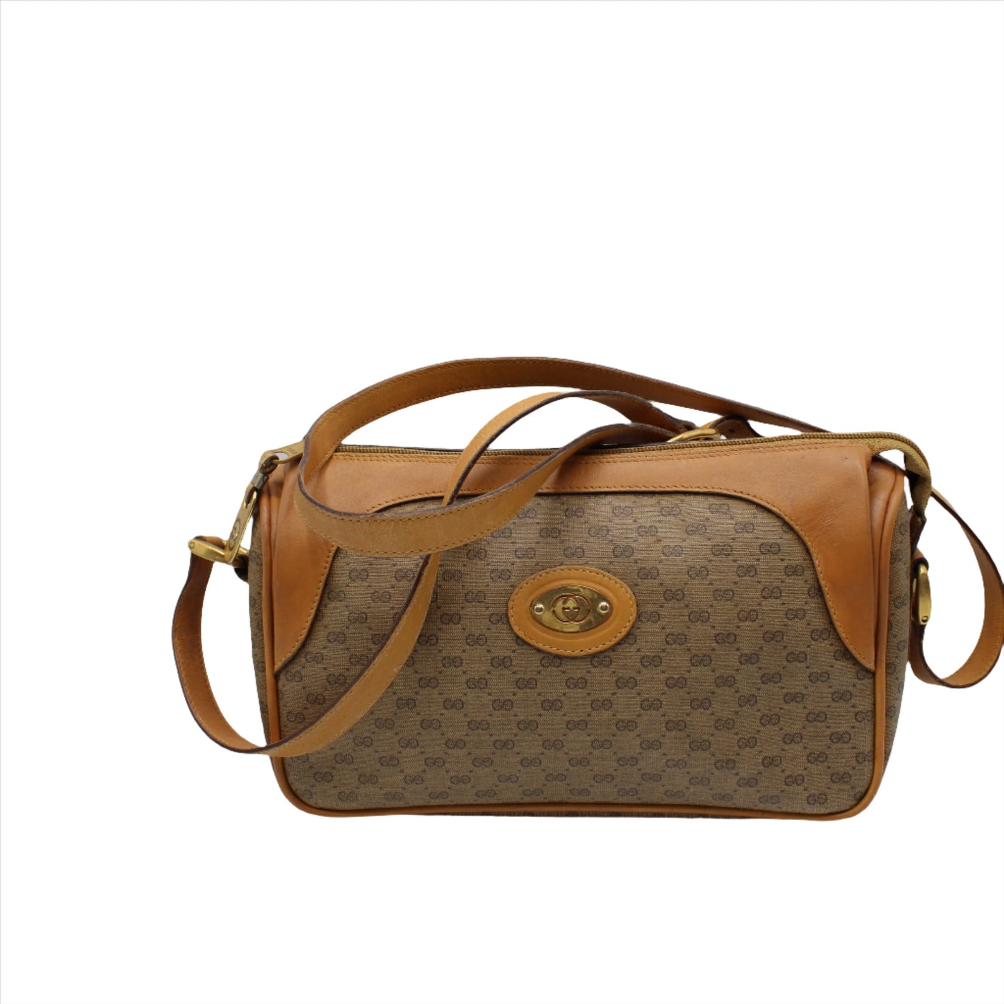 Gucci Brown GG Monogram Canvas Leather Crossbody Bag