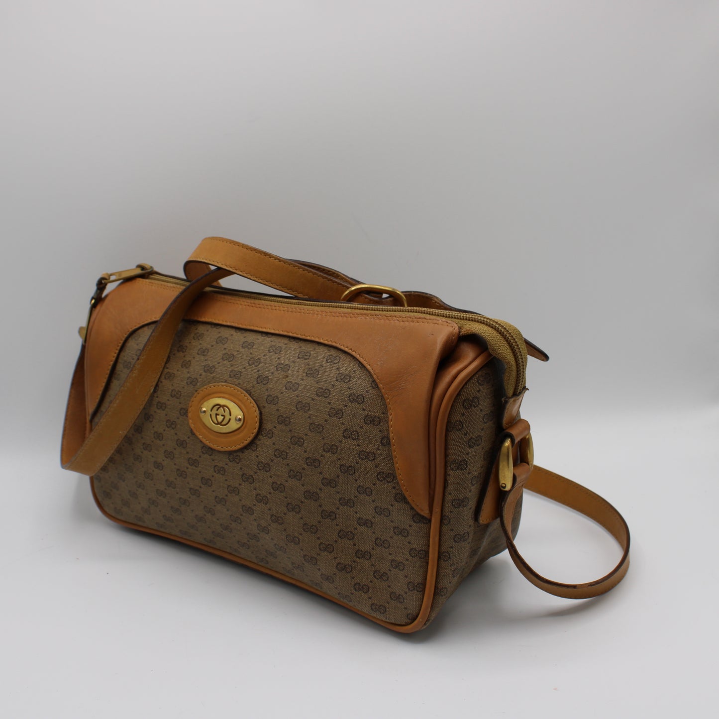 Gucci Brown GG Monogram Canvas Leather Crossbody Bag