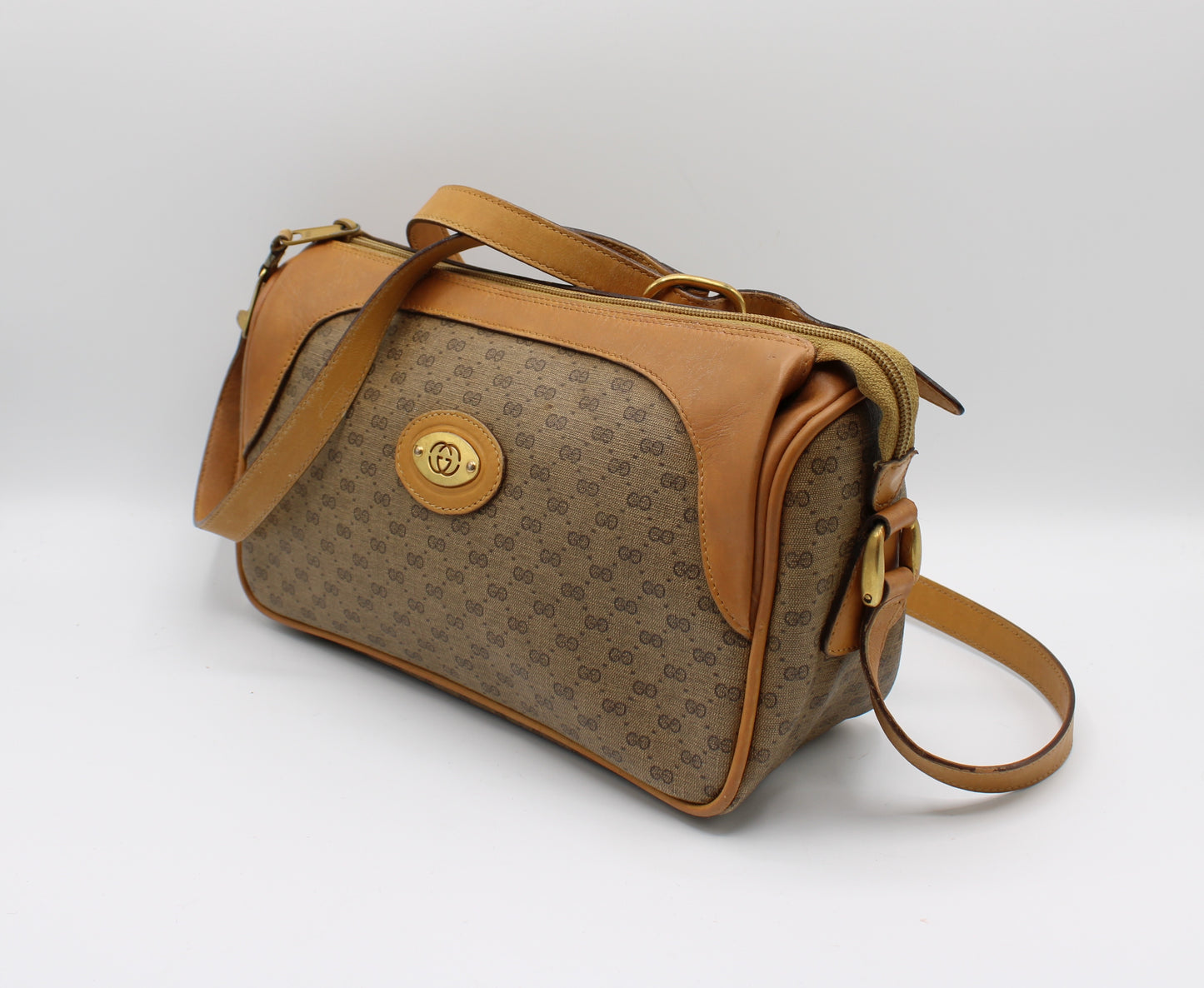 Gucci Brown GG Monogram Canvas Leather Crossbody Bag