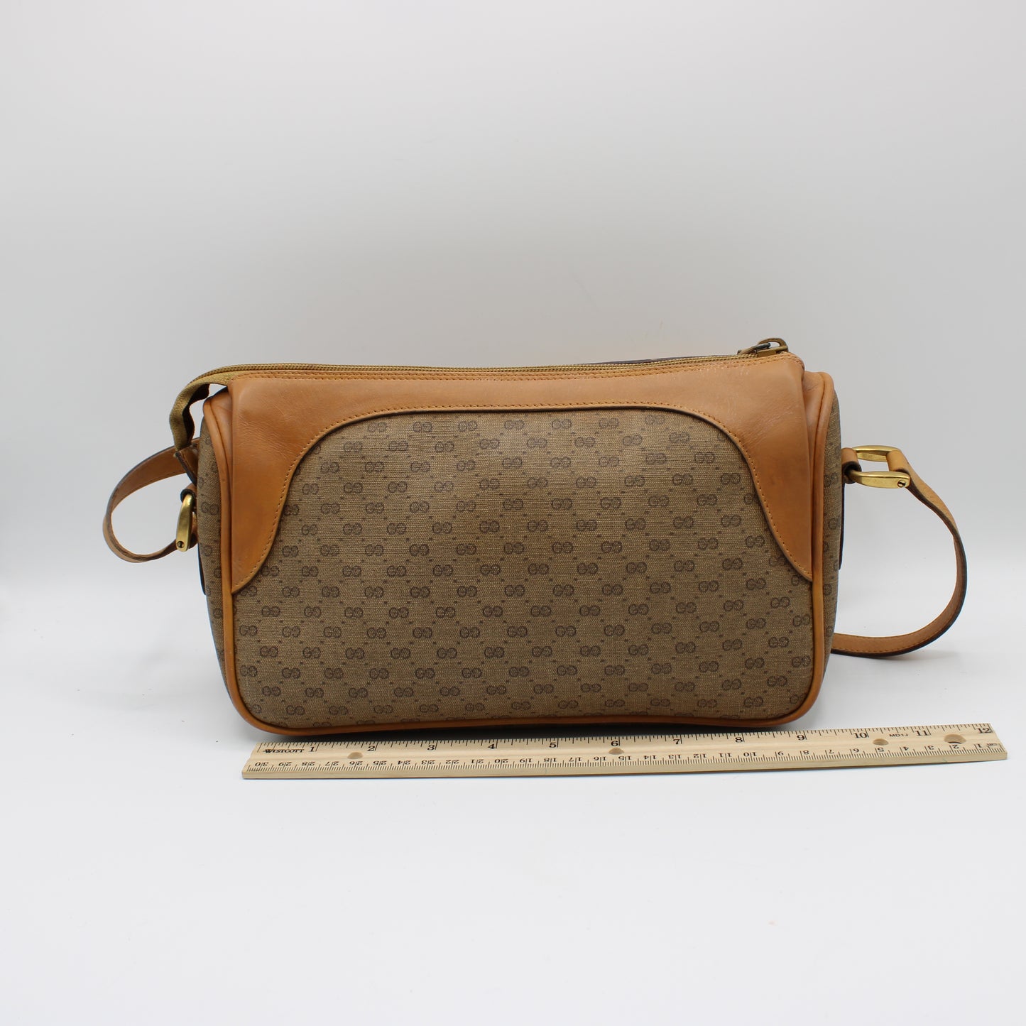 Gucci Brown GG Monogram Canvas Leather Crossbody Bag