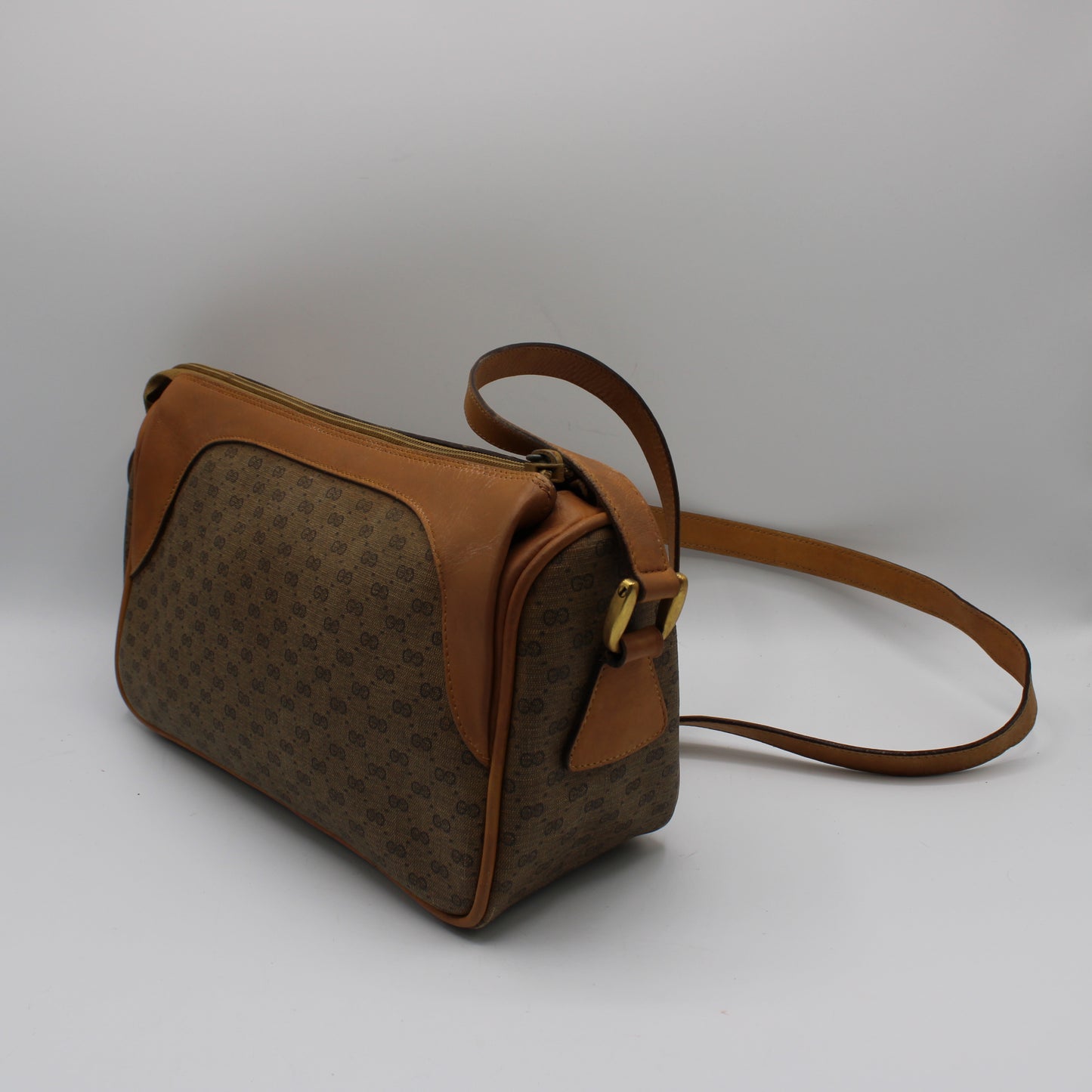 Gucci Brown GG Monogram Canvas Leather Crossbody Bag