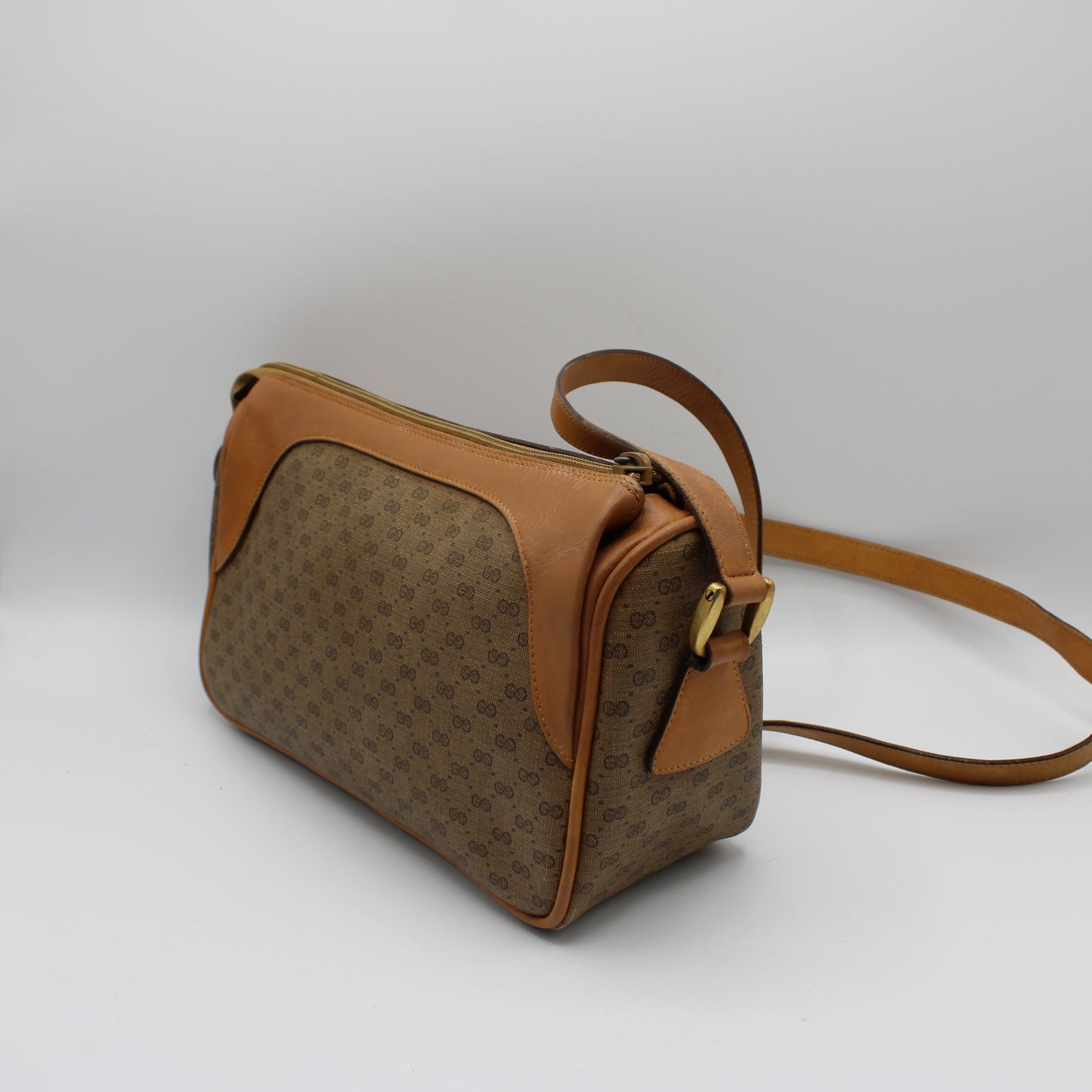 Gucci Brown GG Monogram Canvas Leather Crossbody Bag