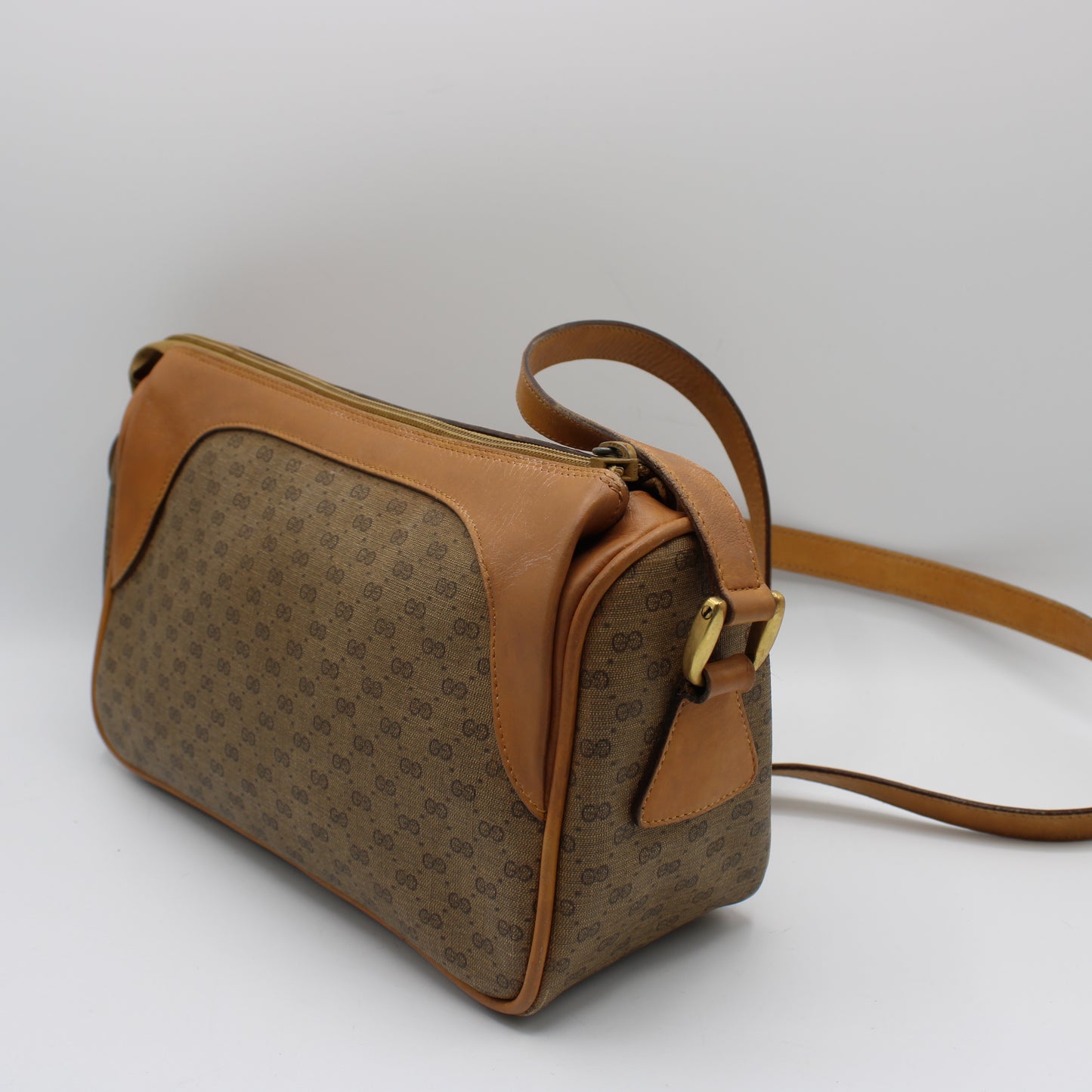 Gucci Brown GG Monogram Canvas Leather Crossbody Bag