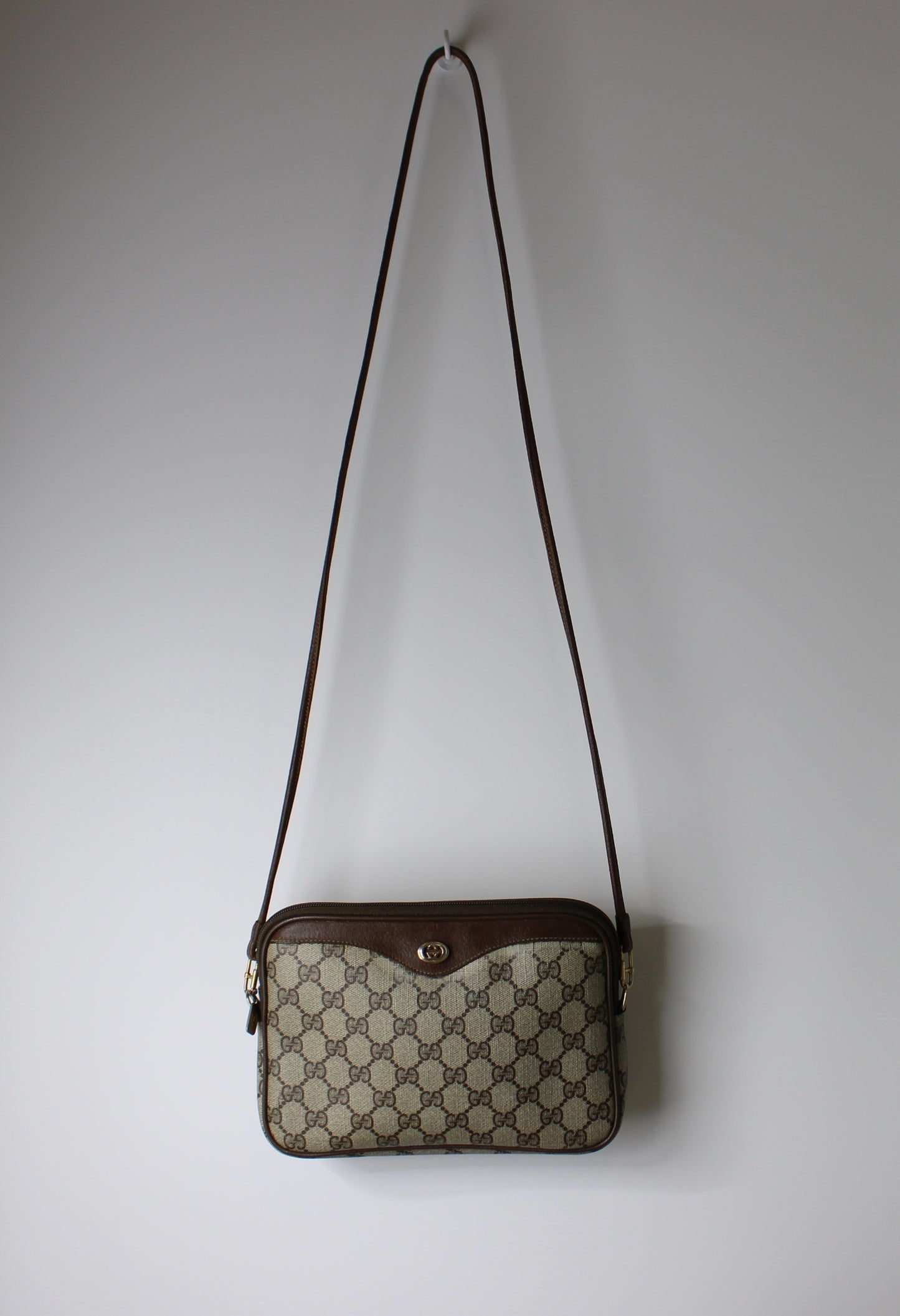 Gucci GG Ophidia Beige and Brown Leather Trim Crossbody Bag