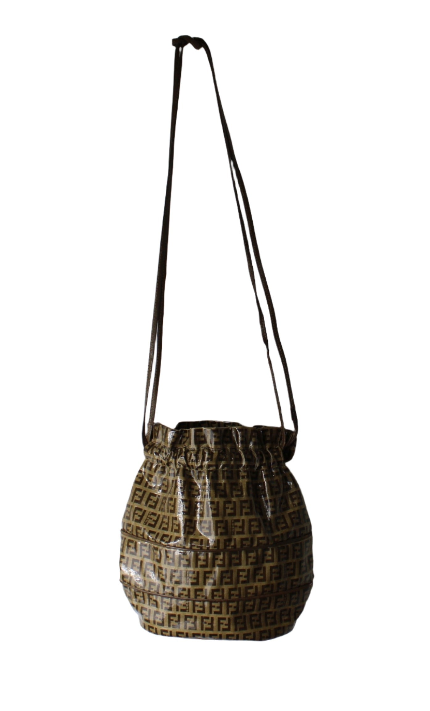 Fendi Brown Zucchino Monogram Leather Drawstring Bucket Bag