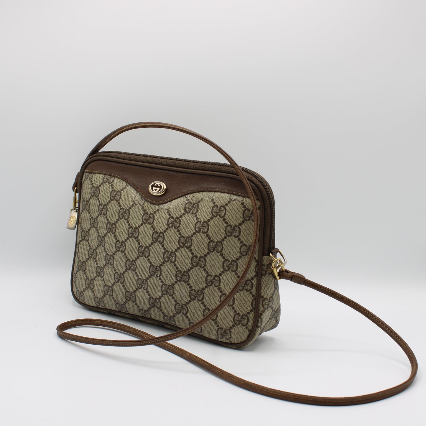 Gucci GG Ophidia Beige and Brown Leather Trim Crossbody Bag