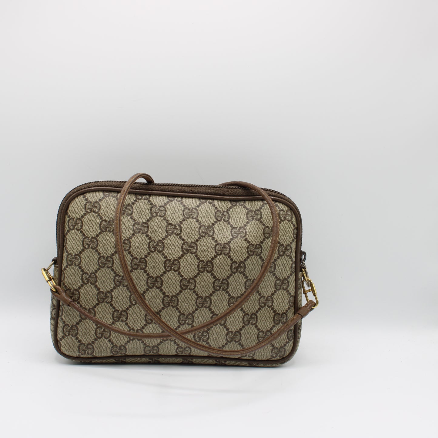 Gucci GG Ophidia Beige and Brown Leather Trim Crossbody Bag