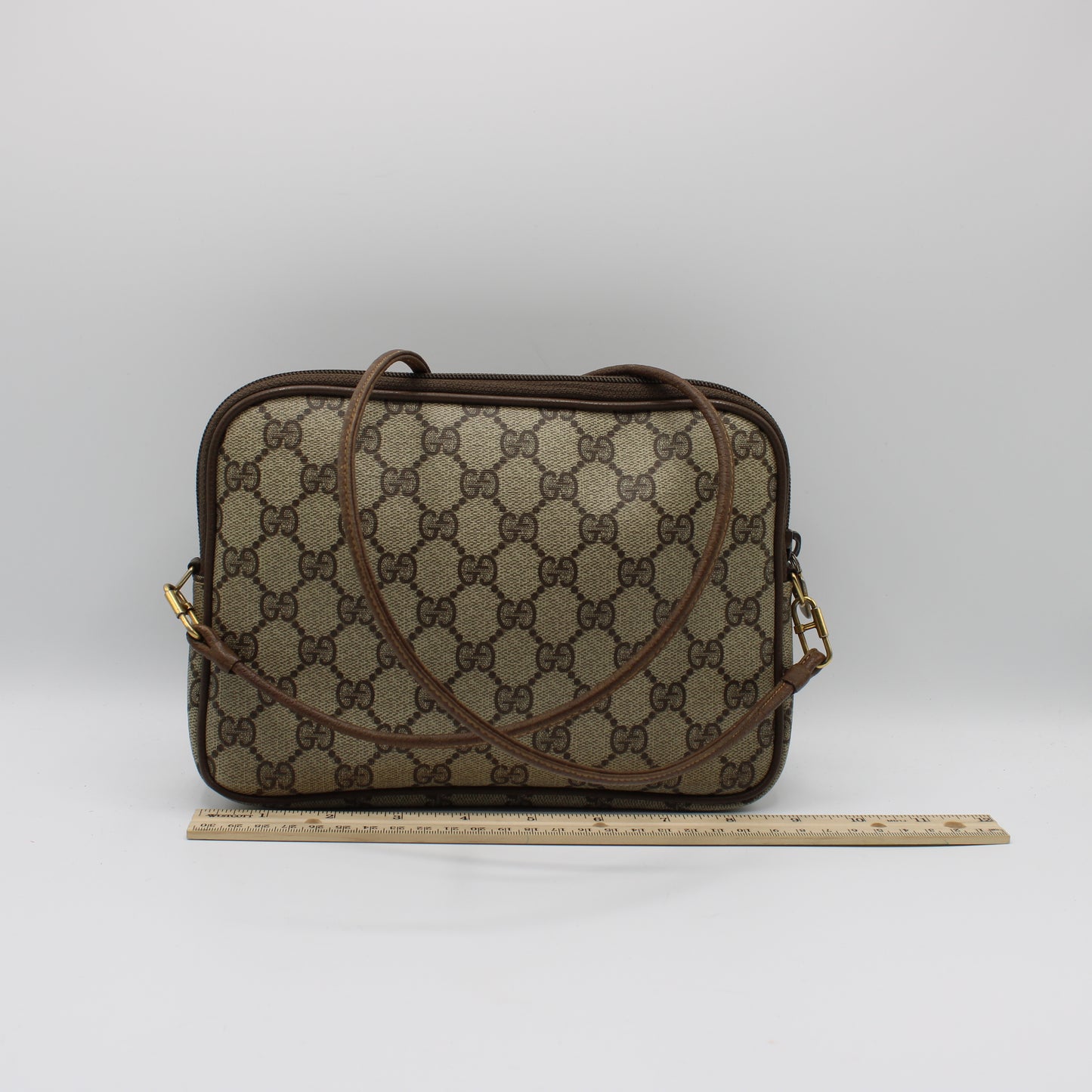 Gucci GG Ophidia Beige and Brown Leather Trim Crossbody Bag