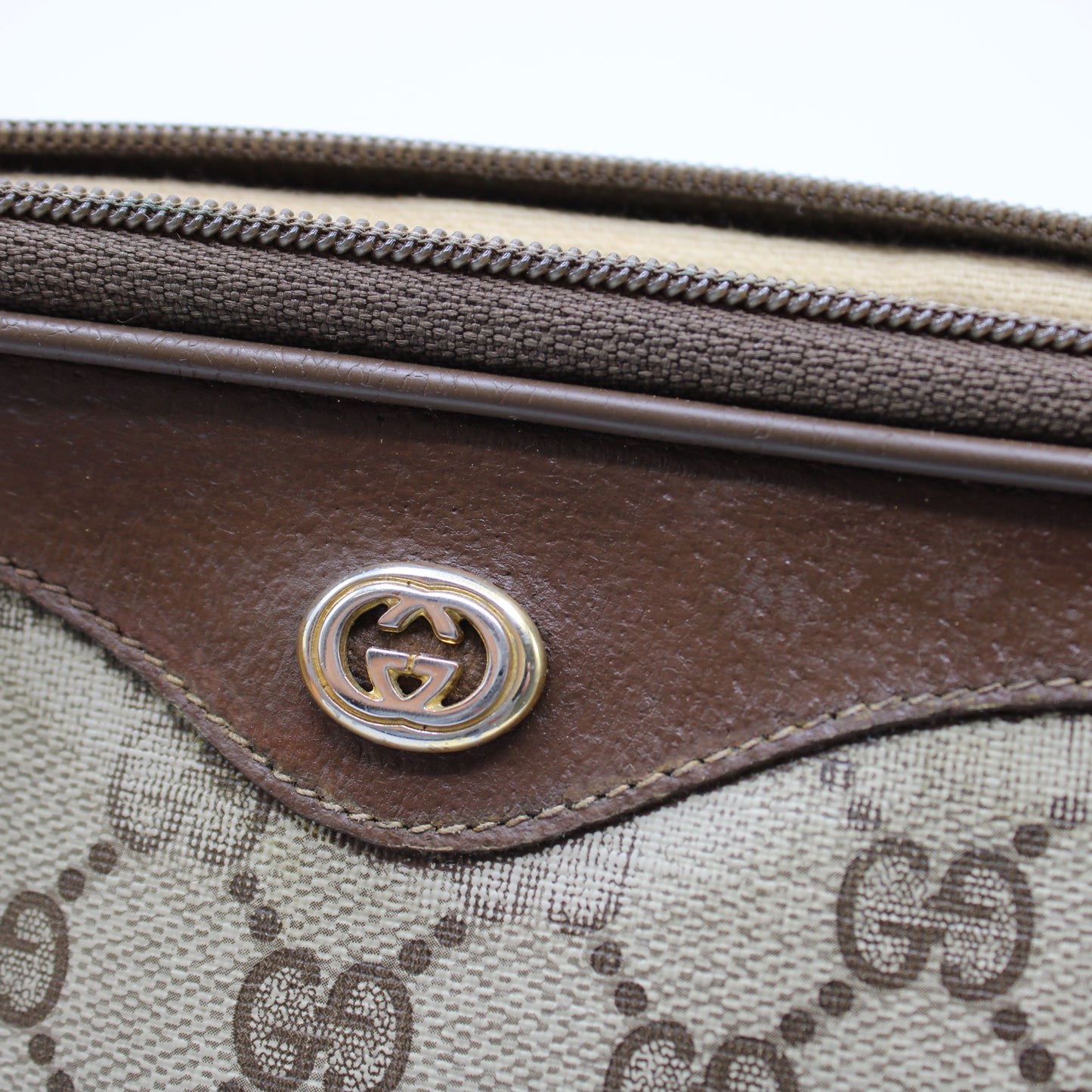 Gucci GG Ophidia Beige and Brown Leather Trim Crossbody Bag