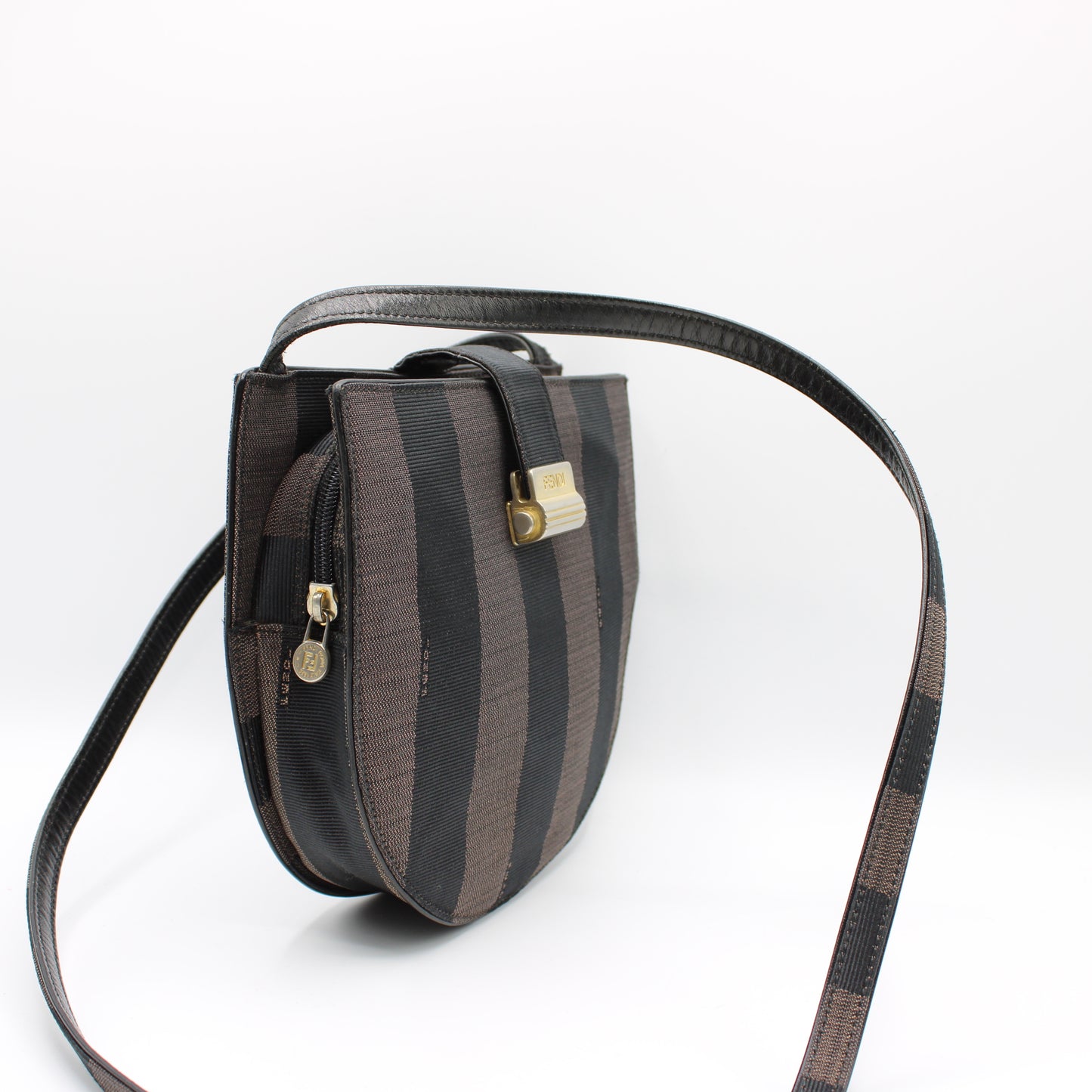 Fendi Brown Striped Pequin Crossbody Bag