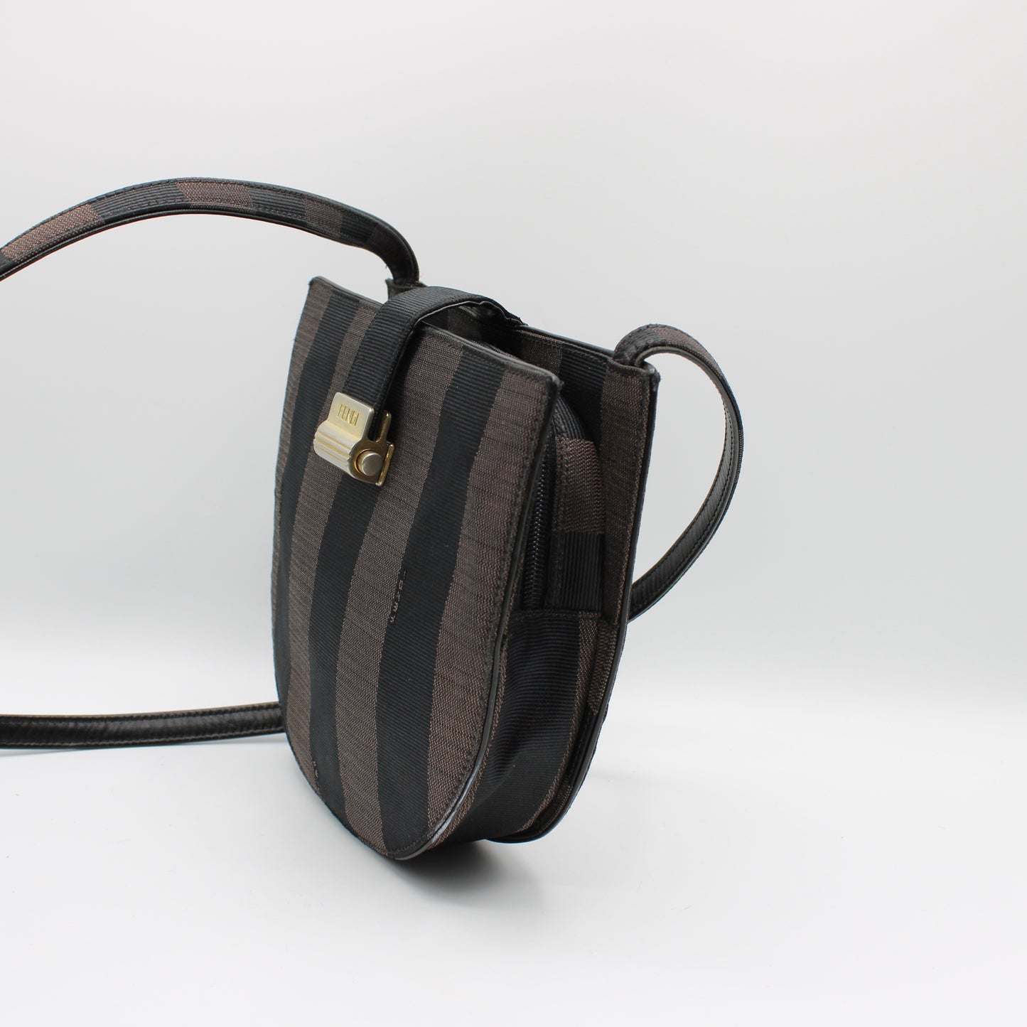 Fendi Brown Striped Pequin Crossbody Bag