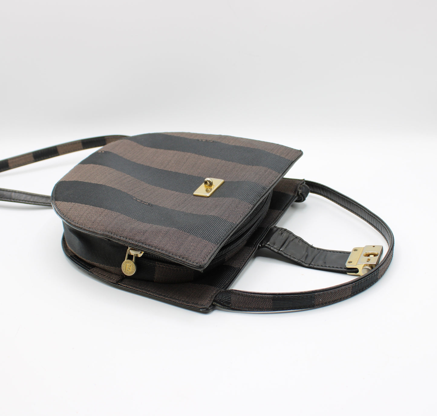 Fendi Brown Striped Pequin Crossbody Bag