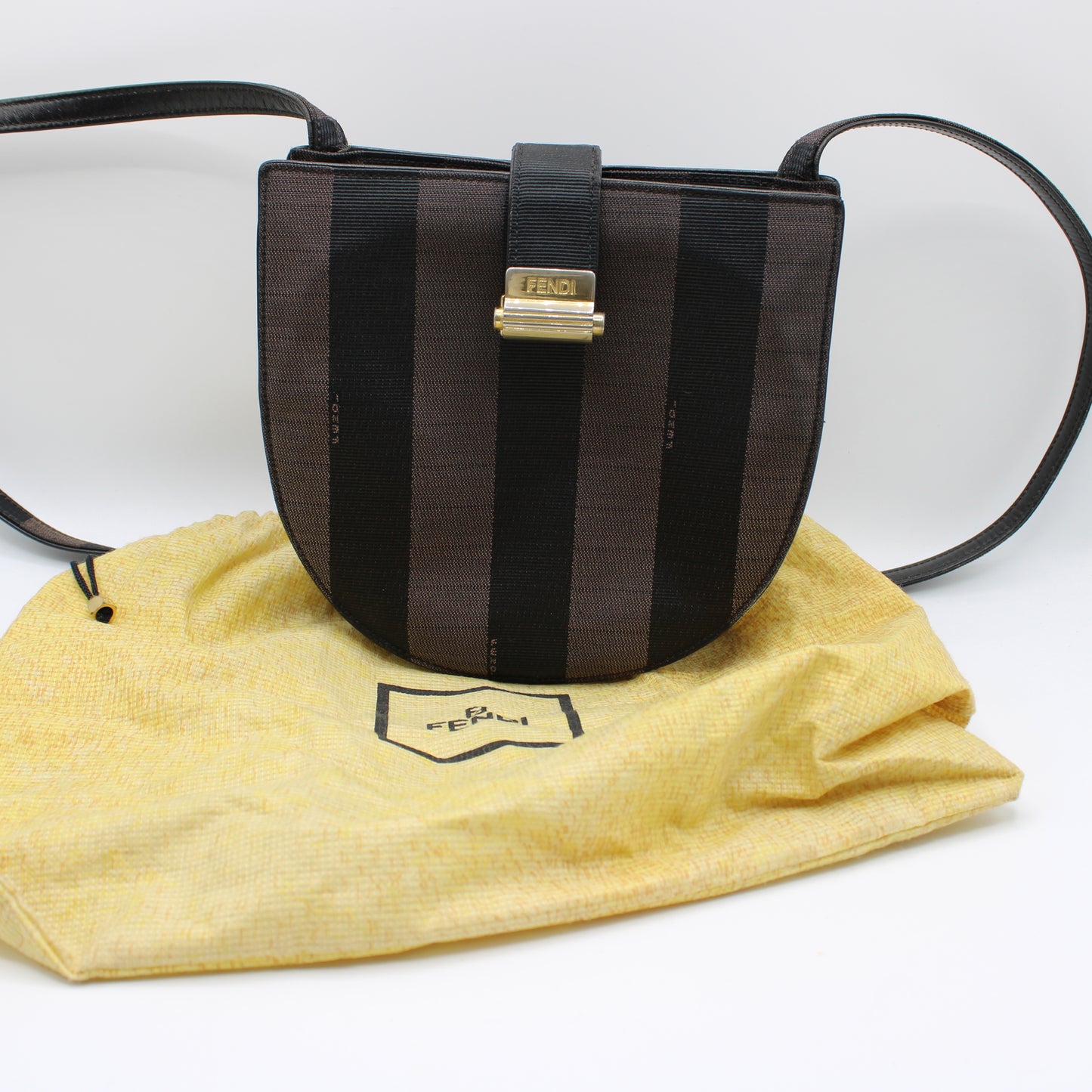 Fendi Brown Striped Pequin Crossbody Bag