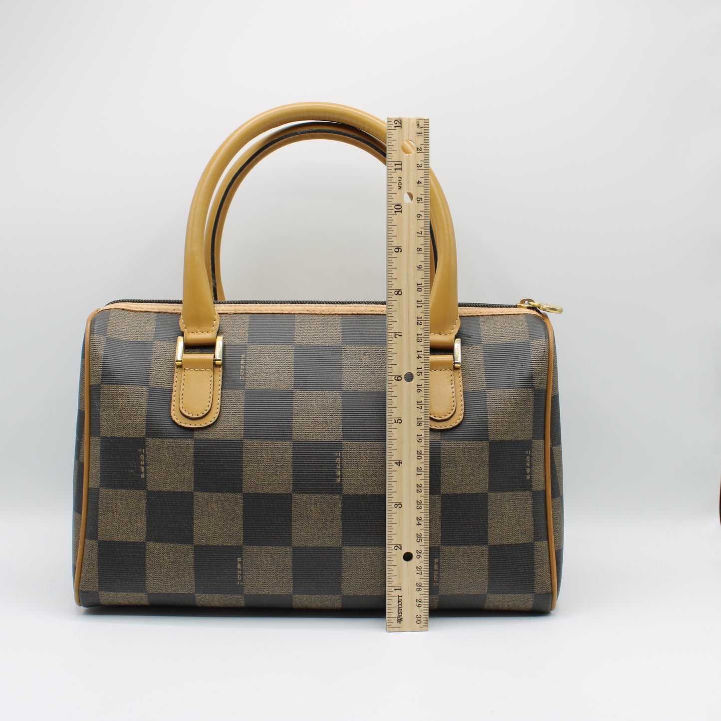 Fendi Brown Checkered Pequin Petite Boston Bag