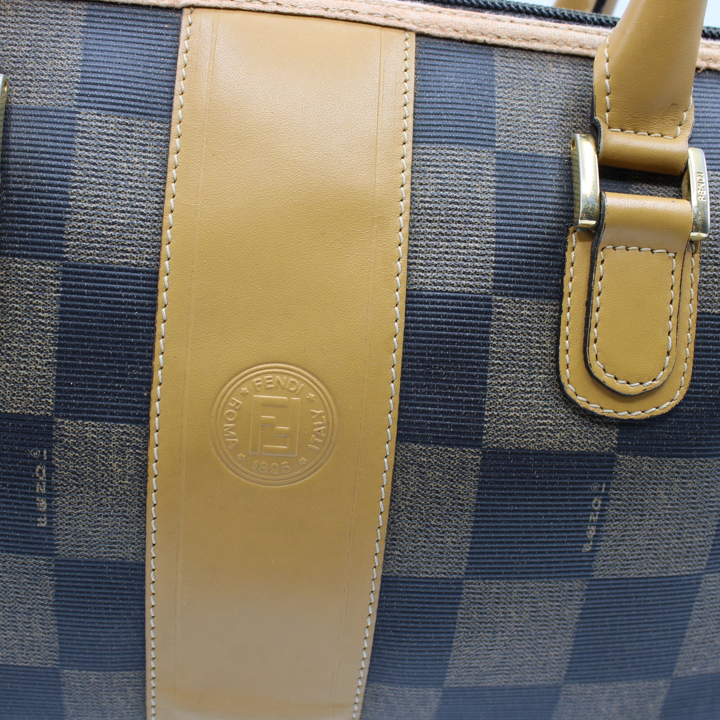 Fendi Brown Checkered Pequin Petite Boston Bag