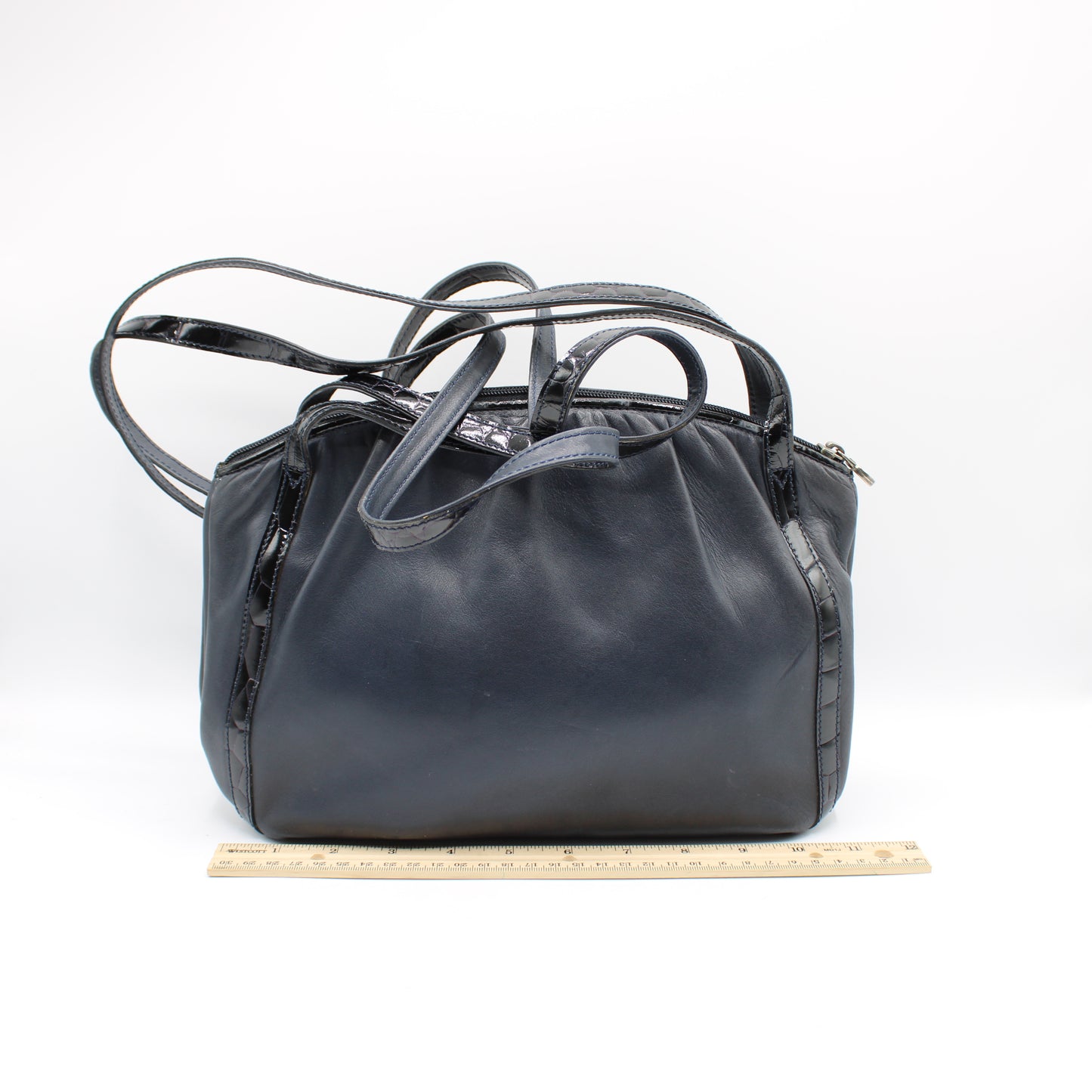 Fendi Dark Blue Leather Crossbody Bag with Croc Print