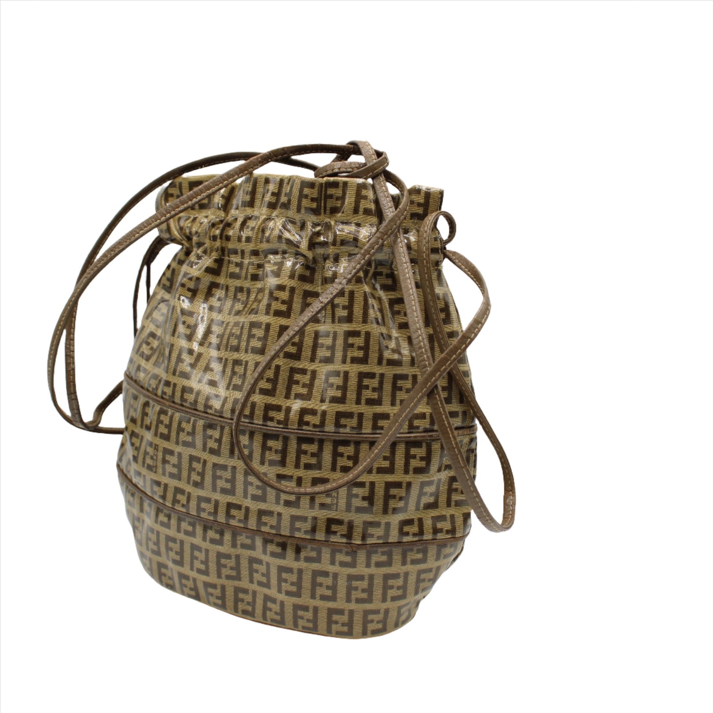 Fendi Brown Zucchino Monogram Leather Drawstring Bucket Bag