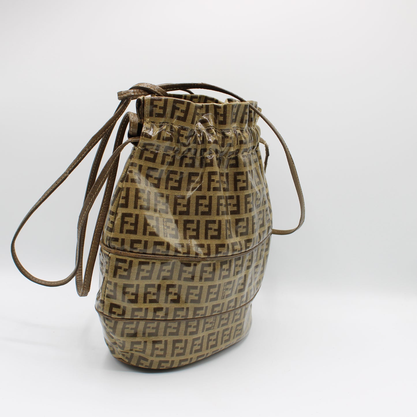 Fendi Brown Zucchino Monogram Leather Drawstring Bucket Bag