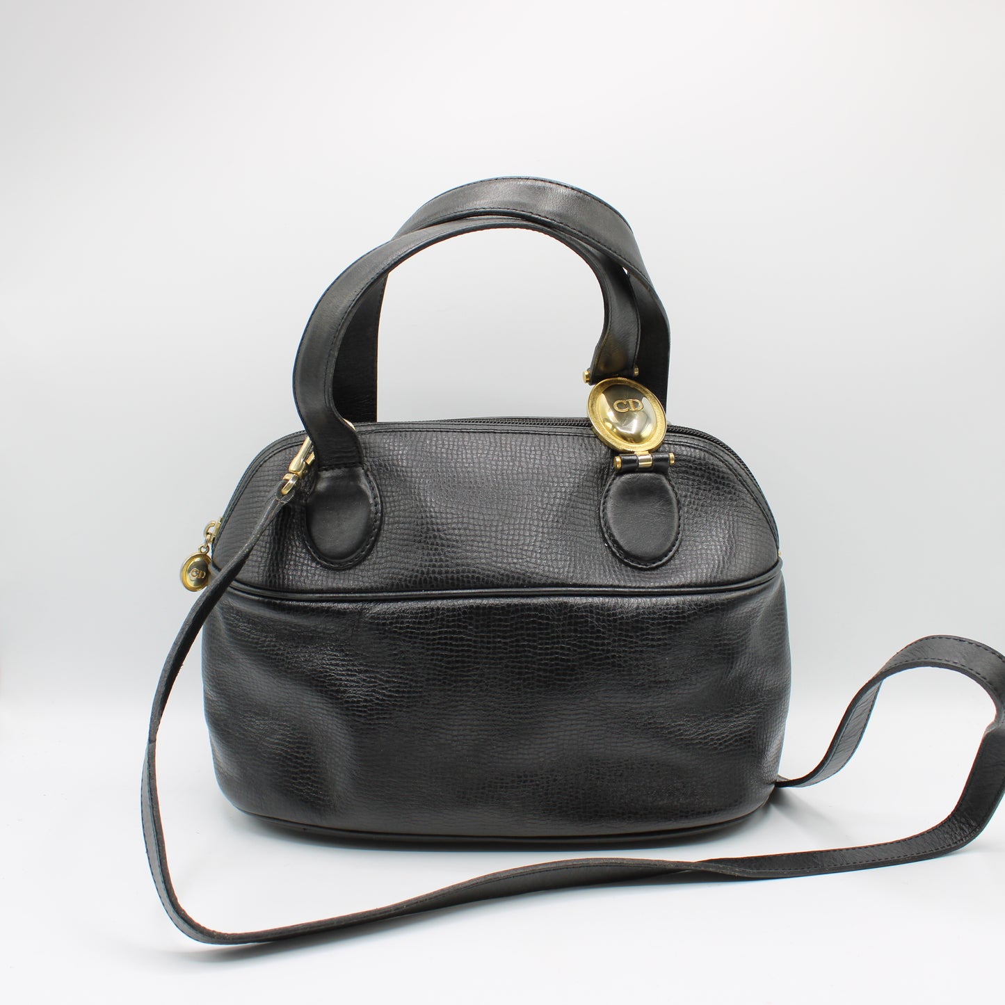 Christian Dior Black Leather Petite Two-Way Boston Bag