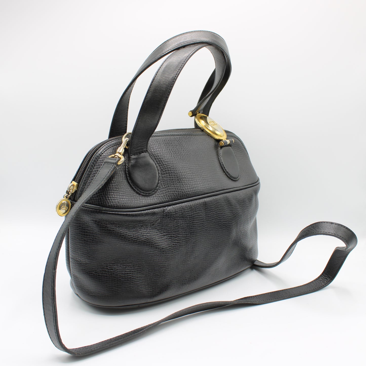 Christian Dior Black Leather Petite Two-Way Boston Bag