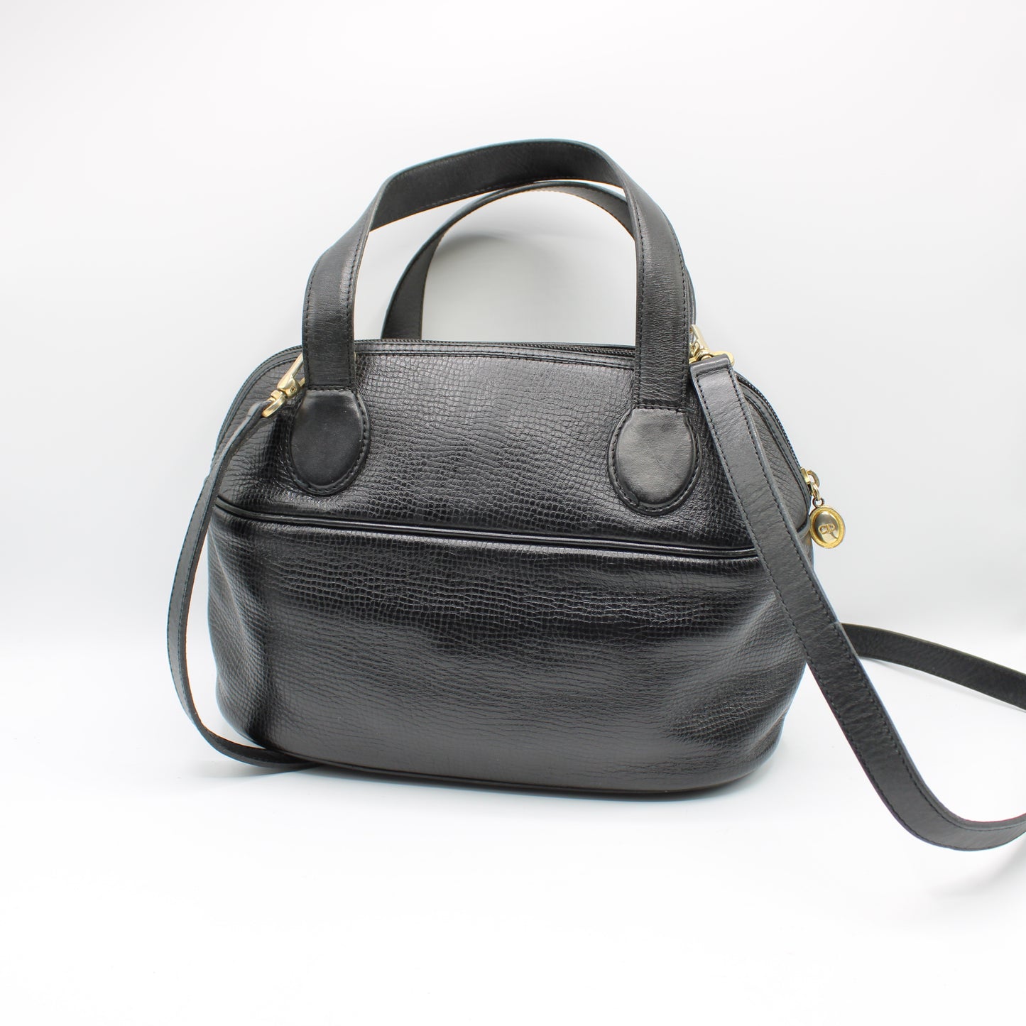 Christian Dior Black Leather Petite Two-Way Boston Bag