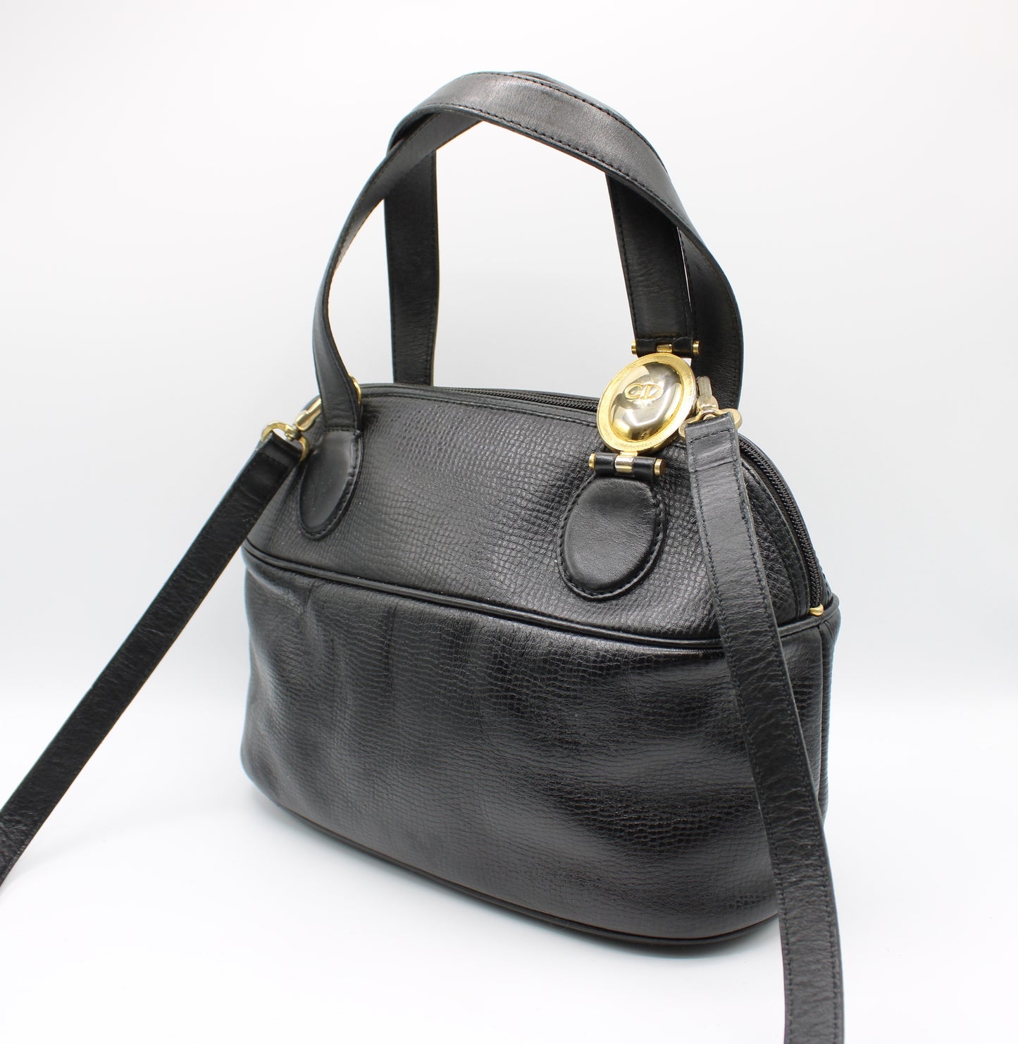 Christian Dior Black Leather Petite Two-Way Boston Bag